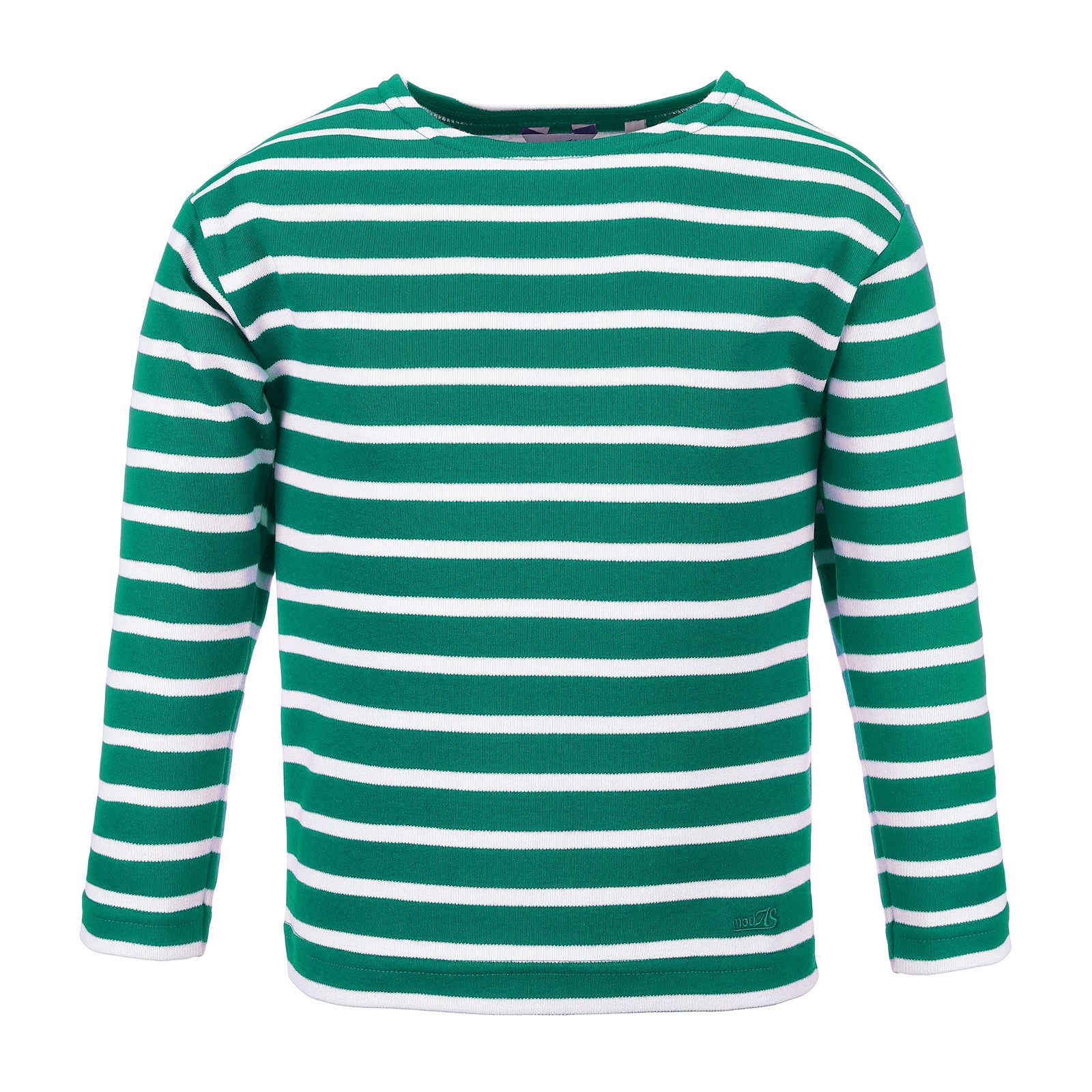 modAS Langarmshirt Bretonisches Shirt für Kinder Longsleeve mit Streifen Mädchen Jungen (63) smaragd / weiß | Rundhalsshirts