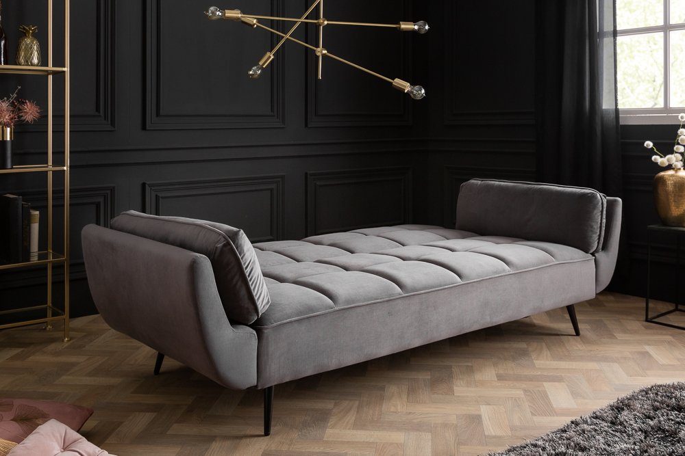 riess-ambiente Schlafsofa BOUTIQUE 213cm grau - Samt, schwarze Füße, Rundumbezug, retro, 3-Sitzer mit Schlaffunktion - ideal für Wohn- & Schlafzimmer oder Loft