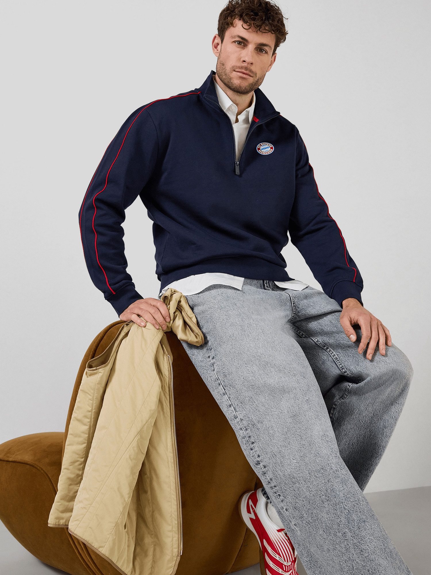 FC Bayern München Kapuzensweatjacke FC Bayern München, Half-Zip Pullover Essentials, Herren, Navy – Bild 5 von 5