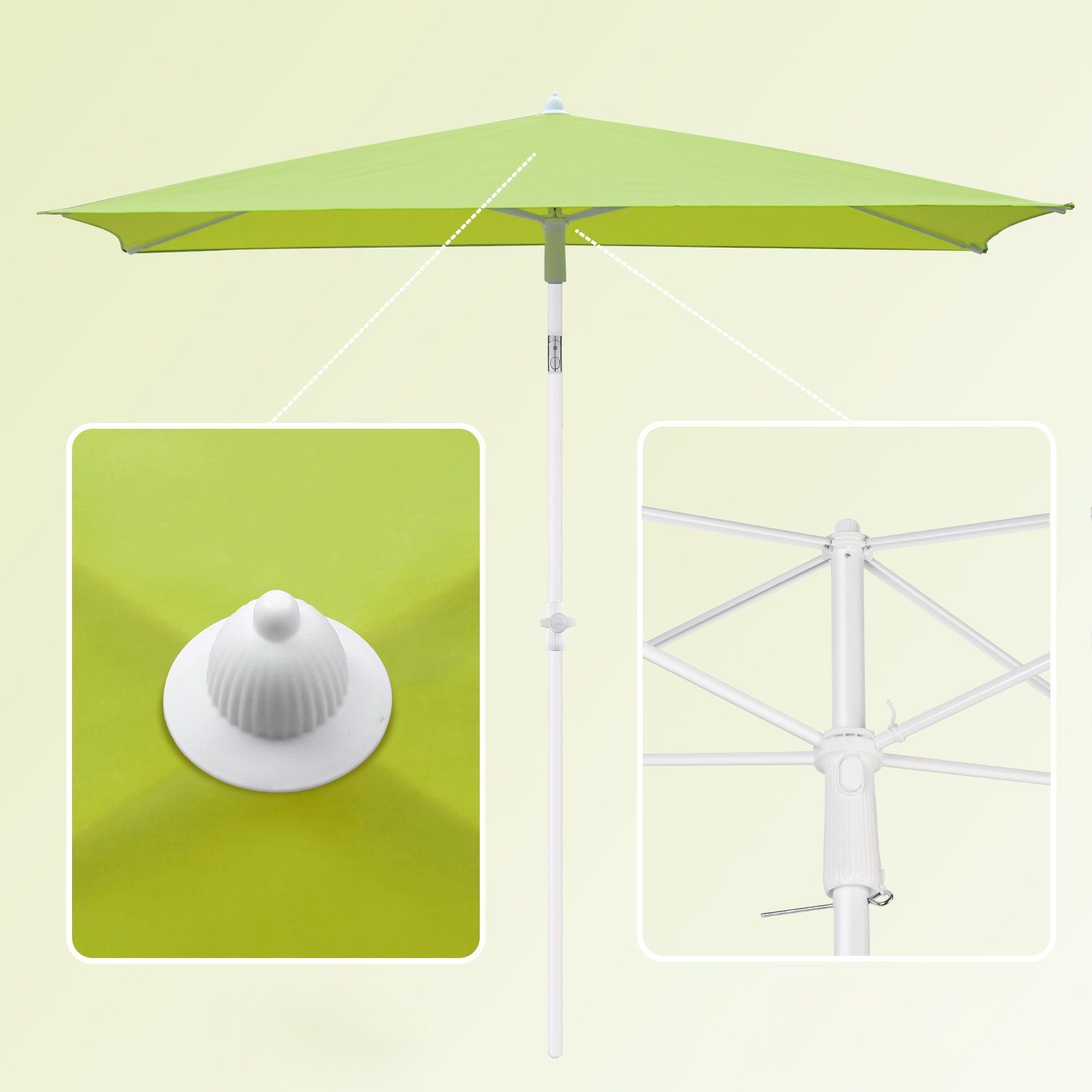 Sekey Sonnenschirm Rechteckig Höhenverstellbar Balkonschirm Knickbar, mit Schutzhülle, LxB: 180,00x125,00 cm, Sonnenschutz UPF50+, Kippbar, Höhenverstellbar Son – Bild 5 von 5