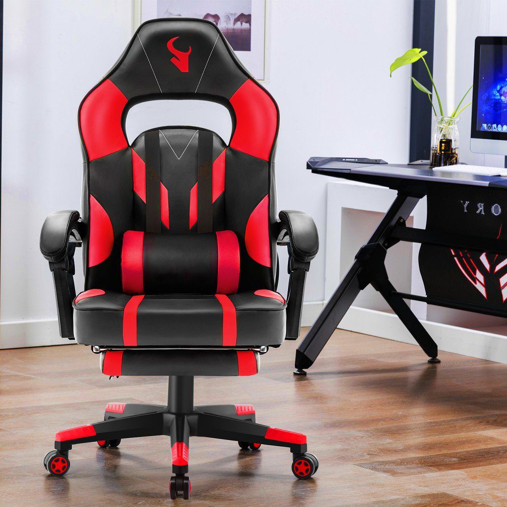 Mucola Gaming Chair Bürostuhl Chefsessel Schreibtischstuhl Sportsitz Gamingstuhl Fußstütze (Stück, 1 St), Ergonomisch