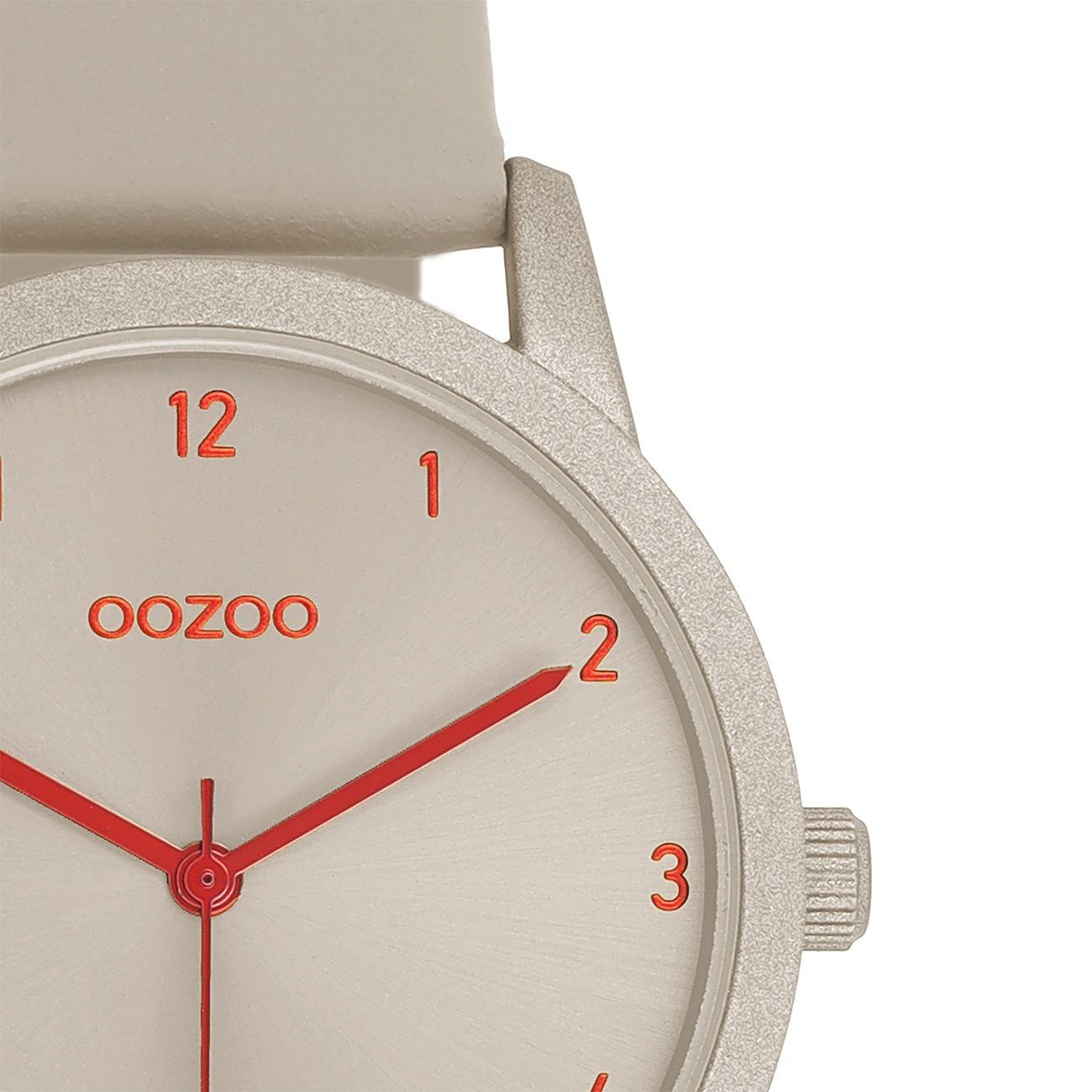 OOZOO Quarzuhr Oozoo Damen Armbanduhr Timepieces Analog, (Analoguhr), Damenuhr rund, mittel (ca. 38mm), Lederarmband taupe, grau, Fashion