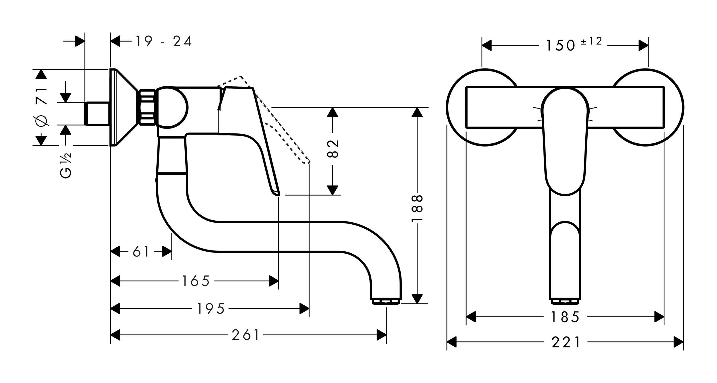Einhebel-Küchenmischer Küchenarmatur Wandmontage M41 für Chrom - hansgrohe 1jet Focus