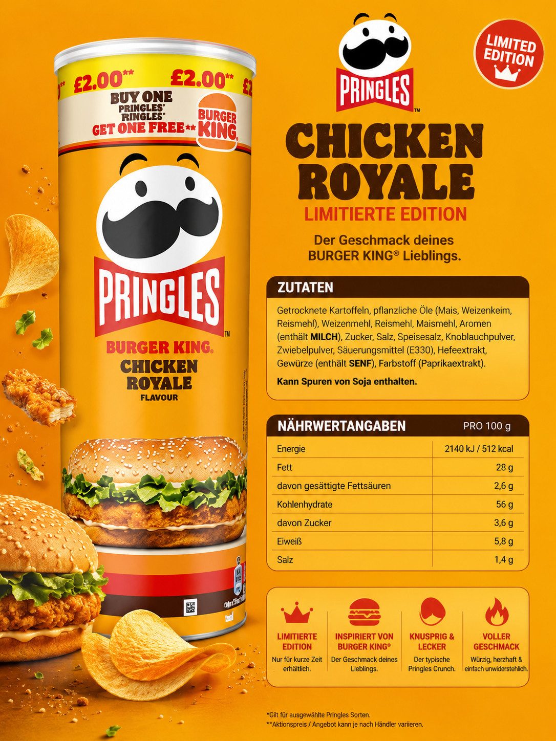 Pringles Süßigkeit Pringles Burger King Chicken Royal