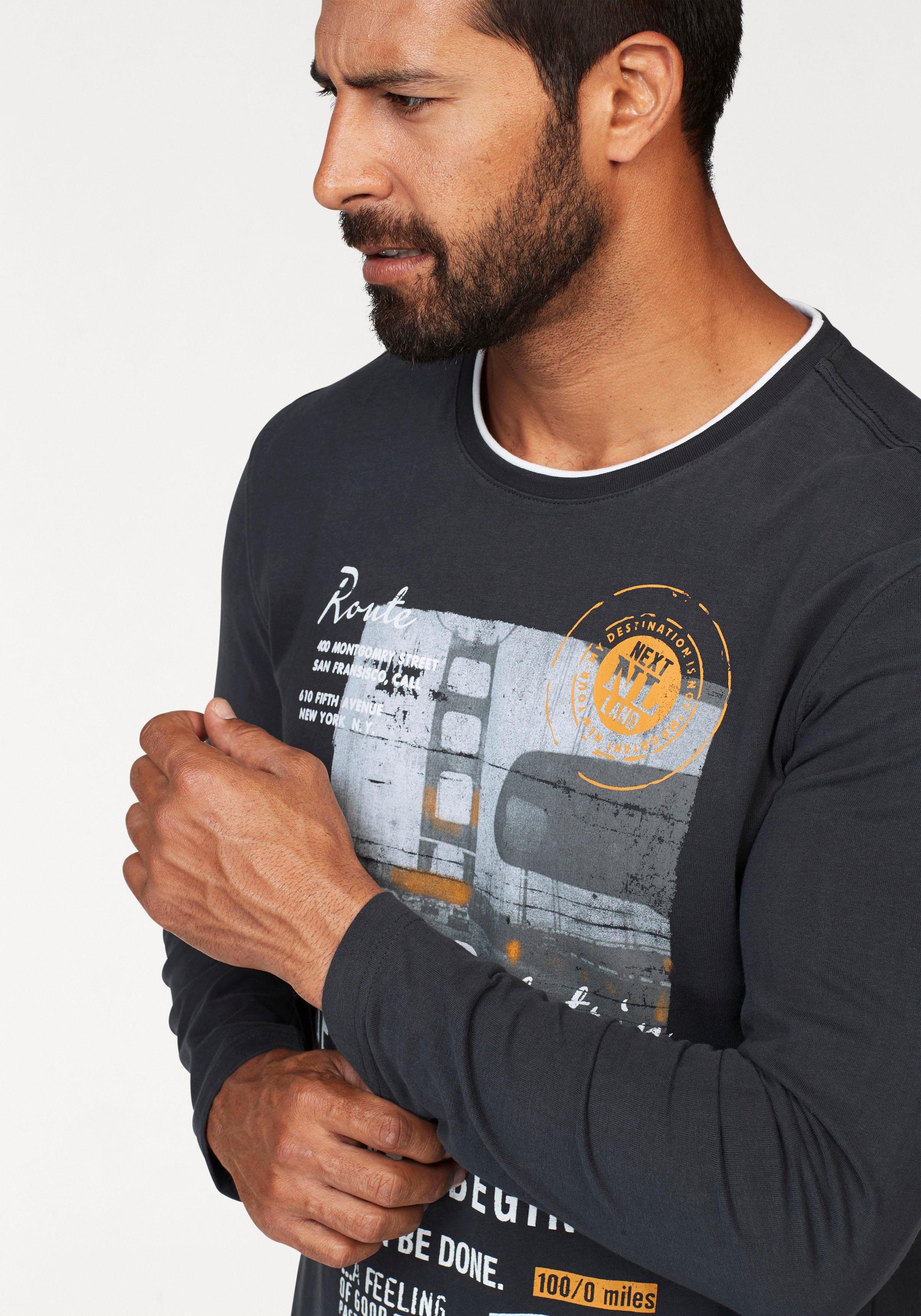 Man's World Langarmshirt Langarm, bedruckt, Rundhalsausschnitt, günstig online kaufen