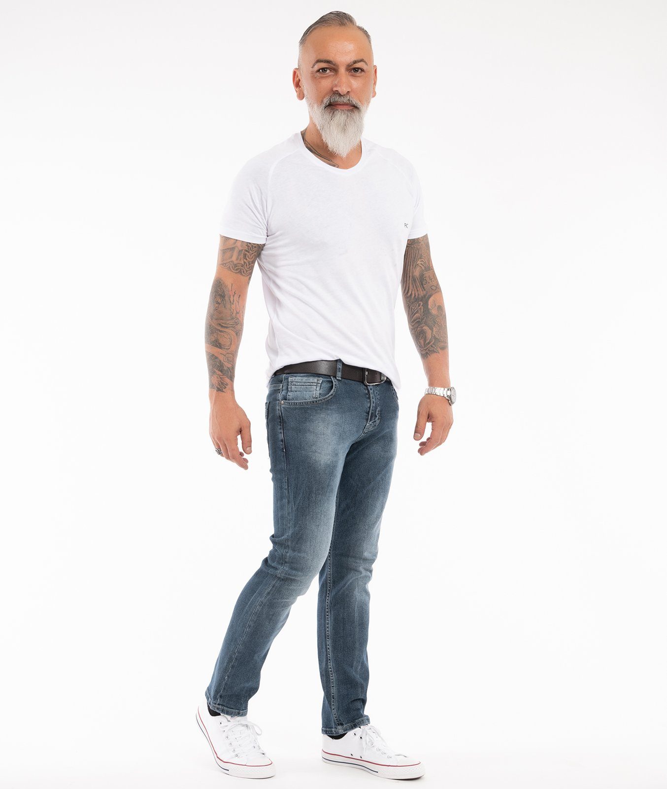 Indumentum Slim-fit-Jeans Herren Jeans Stonewashed Blau IS-307