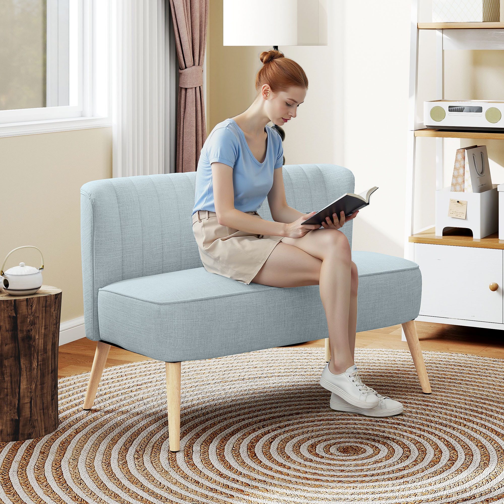 HOMCOM 2-Sitzer Zweisitzer, Loveseat mit Leinenoptik, Doppelsofa mit Holzbe günstig online kaufen