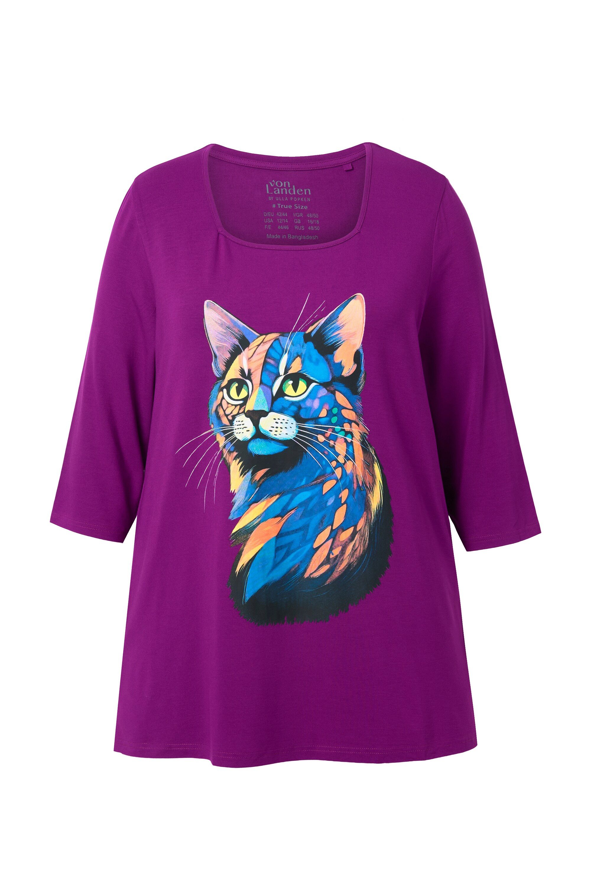Ulla Popken T-Shirt Shirt Katze A-Linie Carree-Ausschnitt 3/4-Arm günstig online kaufen