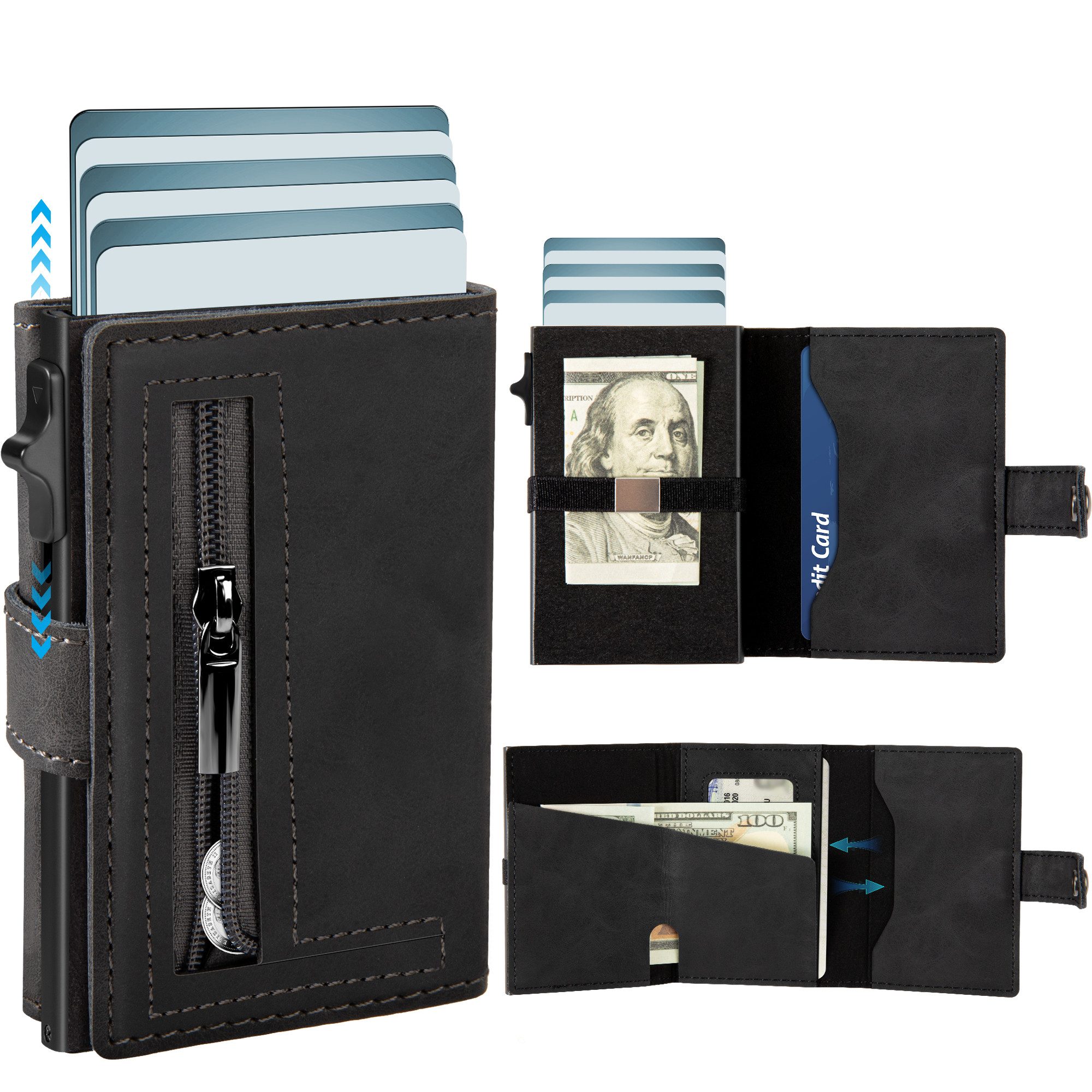 ibettertec Geldbörse Geldbörse Herren Slim Wallet RFID Blocking Kohlefaserleder (Portmonee Herren mit 11 Kartenetui, Ausweisfenster, Geldscheinklammer, Minimalistischer Geldbeutel Herren,Geldbörse Herren mit RFID Schutz, Portmonee Portemonnaie Herren klein, Slim Wallet mit Münzfach, Mini Geldbörse Herren&Damen, Kreditkartenetui Kartenetui-Geldbeutel)