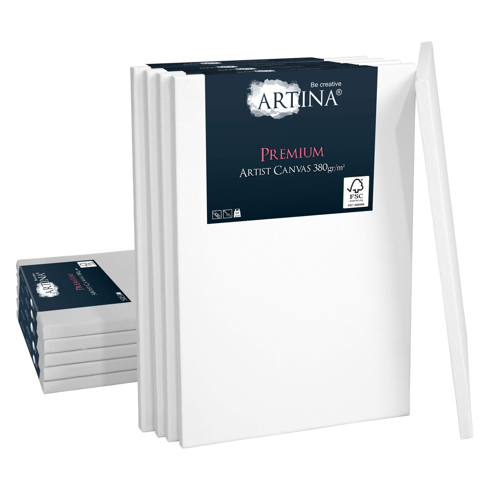 Artina Keilrahmen Keilrahmen Leinwand Premium, 30x40cm, 10er Set, 100% Baumwolle – bespannt – für Acrylfarben – zum Bemalen