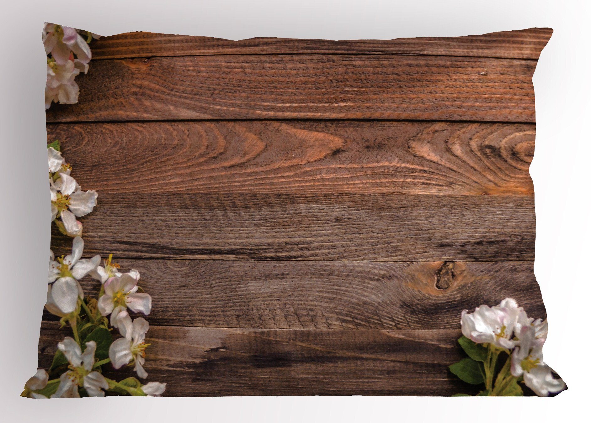 (1 Blüten-Arrangement Kopfkissenbezug, Size Queen Gedruckter Kissenbezüge rustikales Abakuhaus Weiße Stück), Dekorativer Holz