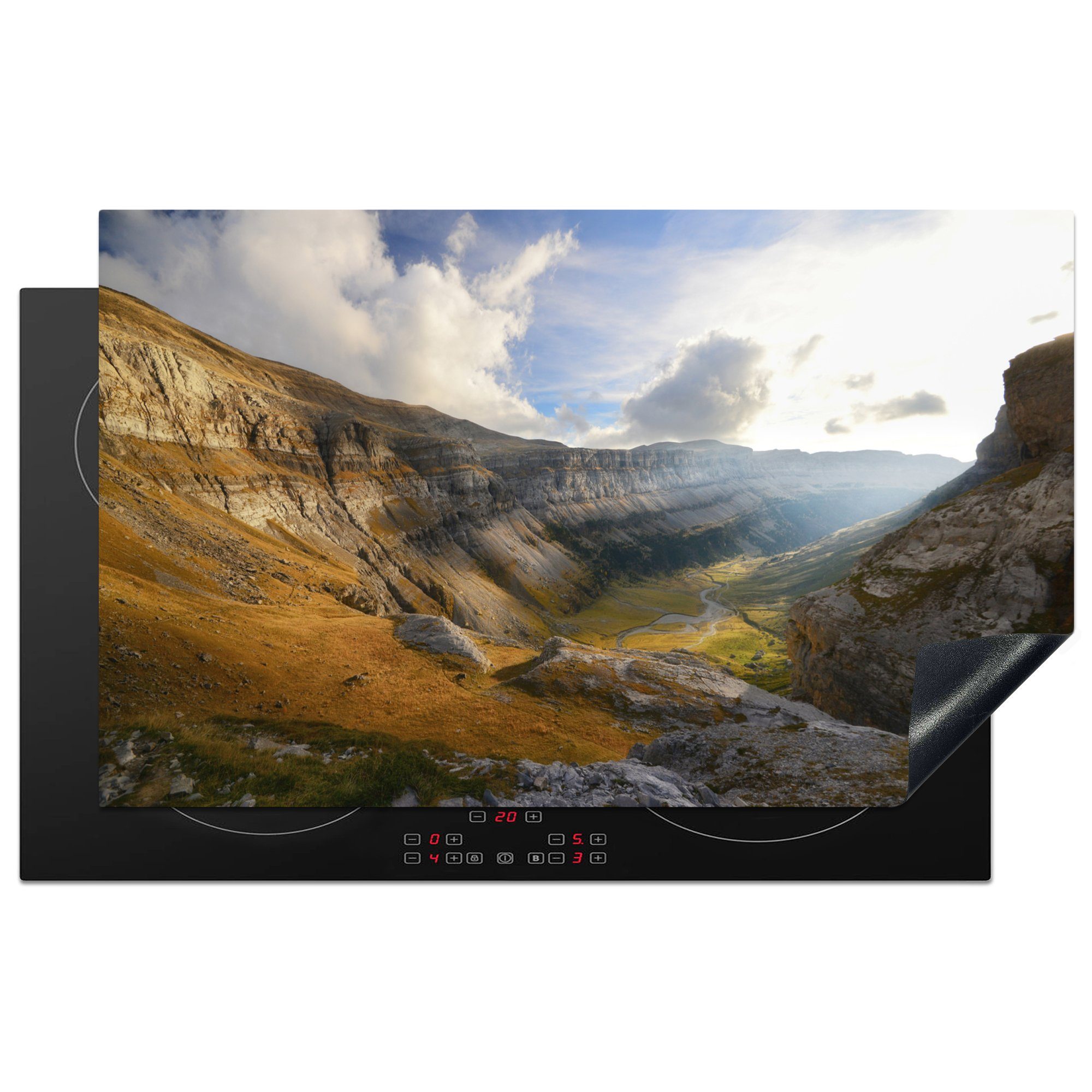 MuchoWow Herdblende-/Abdeckplatte Herbst im Nationalpark Monte Perdido mit Felsen, Pyrenäen, Vinyl, (1 tlg), 83x51 cm, Ceranfeldabdeckung, Arbeitsplatte für küche