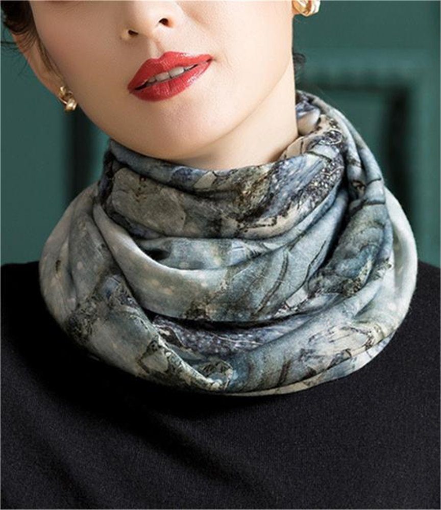 Rouemi Modeschal Damen Loop Warmer Schal, bedruckter Kurzschal, winddicht und warm Blau