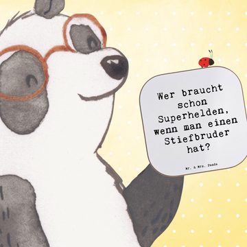 Mr. & Mrs. Panda Getränkeuntersetzer Super Stiefbruder - Weiß - Geschenk, Getränkeuntersetzer, Untersetzer, 1-tlg., Glänzende Oberfläche