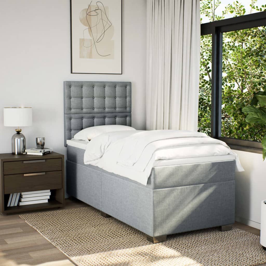 vidaXL Bett Boxspringbett mit Matratze Hellgrau 90x200 cm Stoff