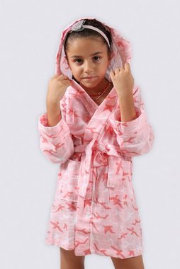 Ecocotton Kinderbademantel Kinder Bademantel TURNA Rosa aus 100% Bio Baumwoll-Musselin, Knielang, Baumwolle (Bio- GOTS-zertifiziert), Kapuze, Gürtel, mit Kapuze, sehr weich, atmungsaktiv