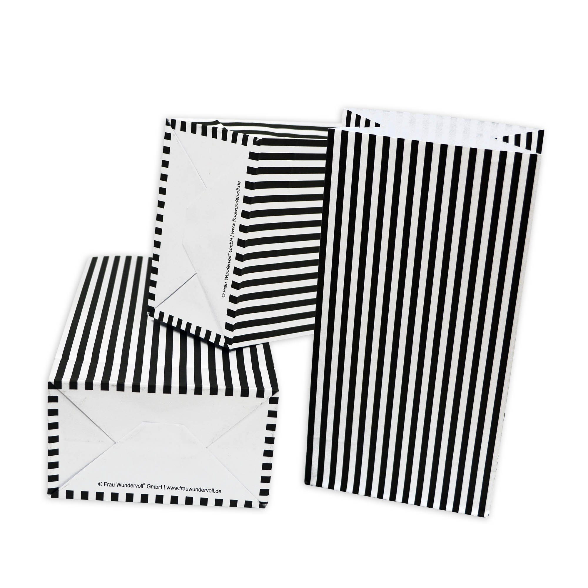 Frau WUNDERVoll Papierdekoration 12 Papiertüten mit Boden - schwarz matt mit weißen Streifen, 100g