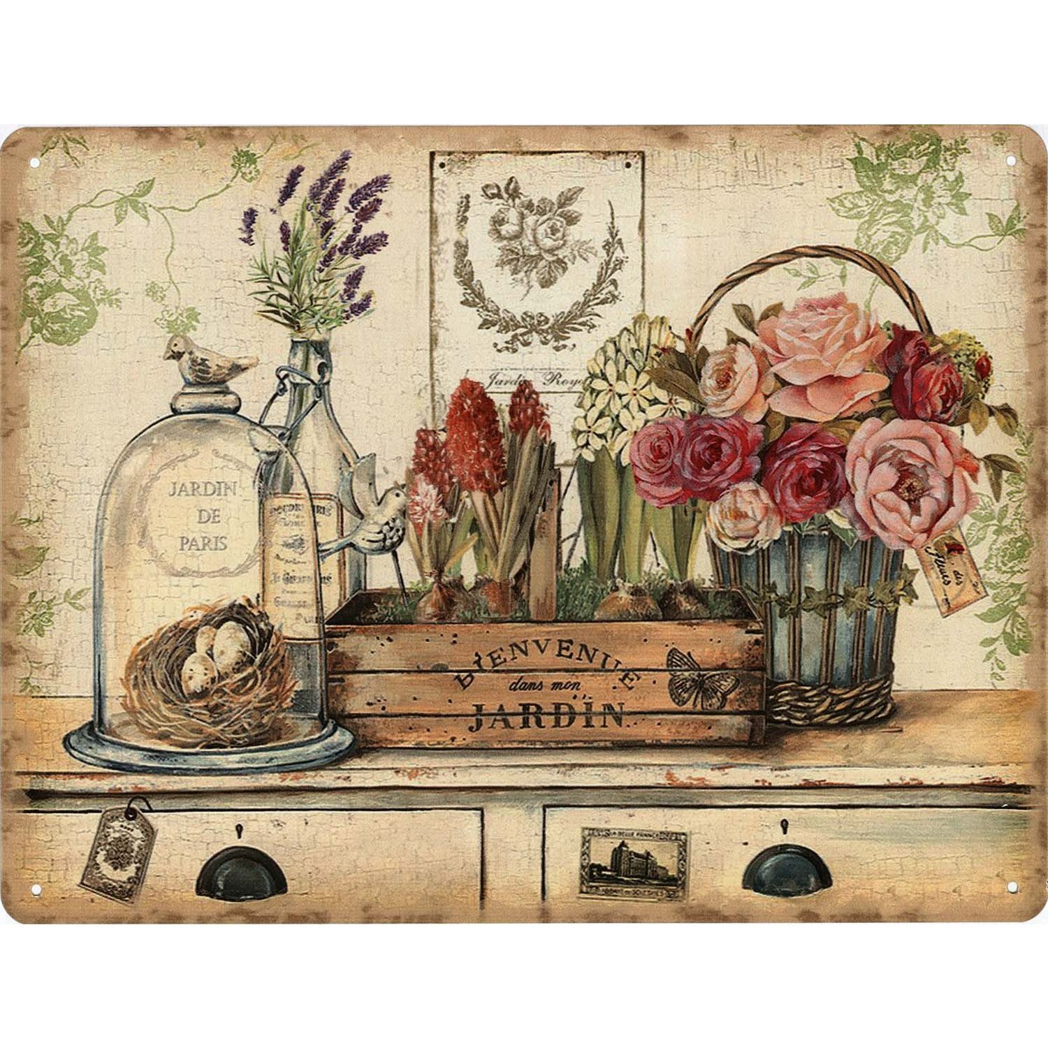 Moritz Metallschild Blechschild Blumentöpfe Jardin de Paris, (Einzeln), 25 x 33 cm Vintage Retro Deko Schild Metallschild Wandbild Schild – Bild 4 von 4