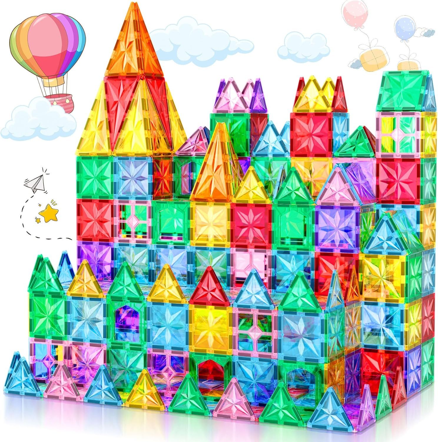 POPOLIC 42 Stück magnetisches Bauset, Magnetische Konstruktionsbeläge Magnetspielbausteine, (1 St., Starke Adsorption, Hoher Haftkraft), STEM-Lernspielzeug für Kinder im Alter von 3+