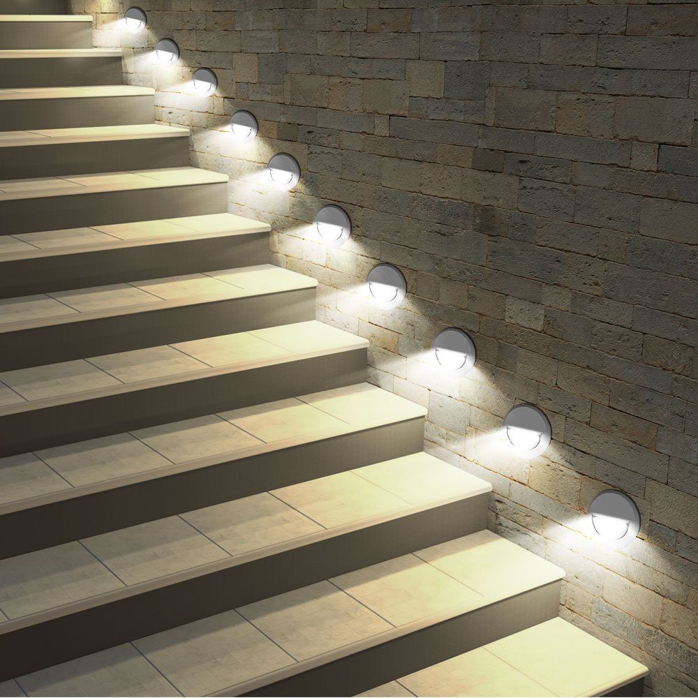 Stufen fest Wand rund Lampen Außen LED-Leuchtmittel Strahler LED Leuchten Veranda verbaut, Garten etc-shop 2x Neutralweiß, Einbaustrahler, LED
