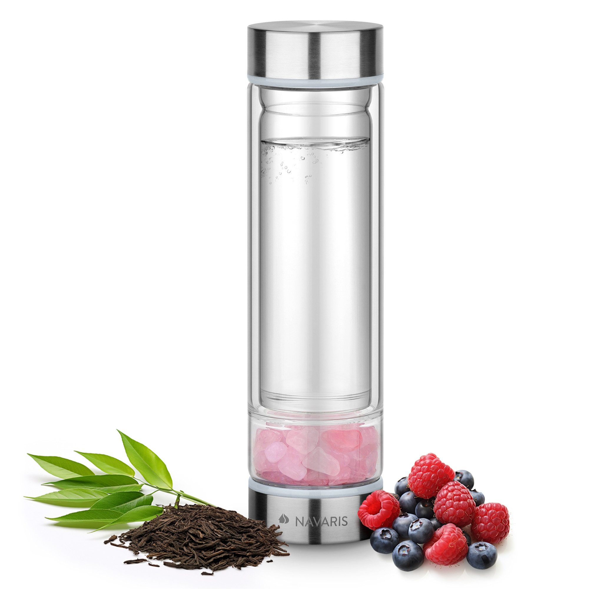 Trinkflasche Wasserflasche mit Mineralstein und Neoprenhülle 450ml - Edelsteine