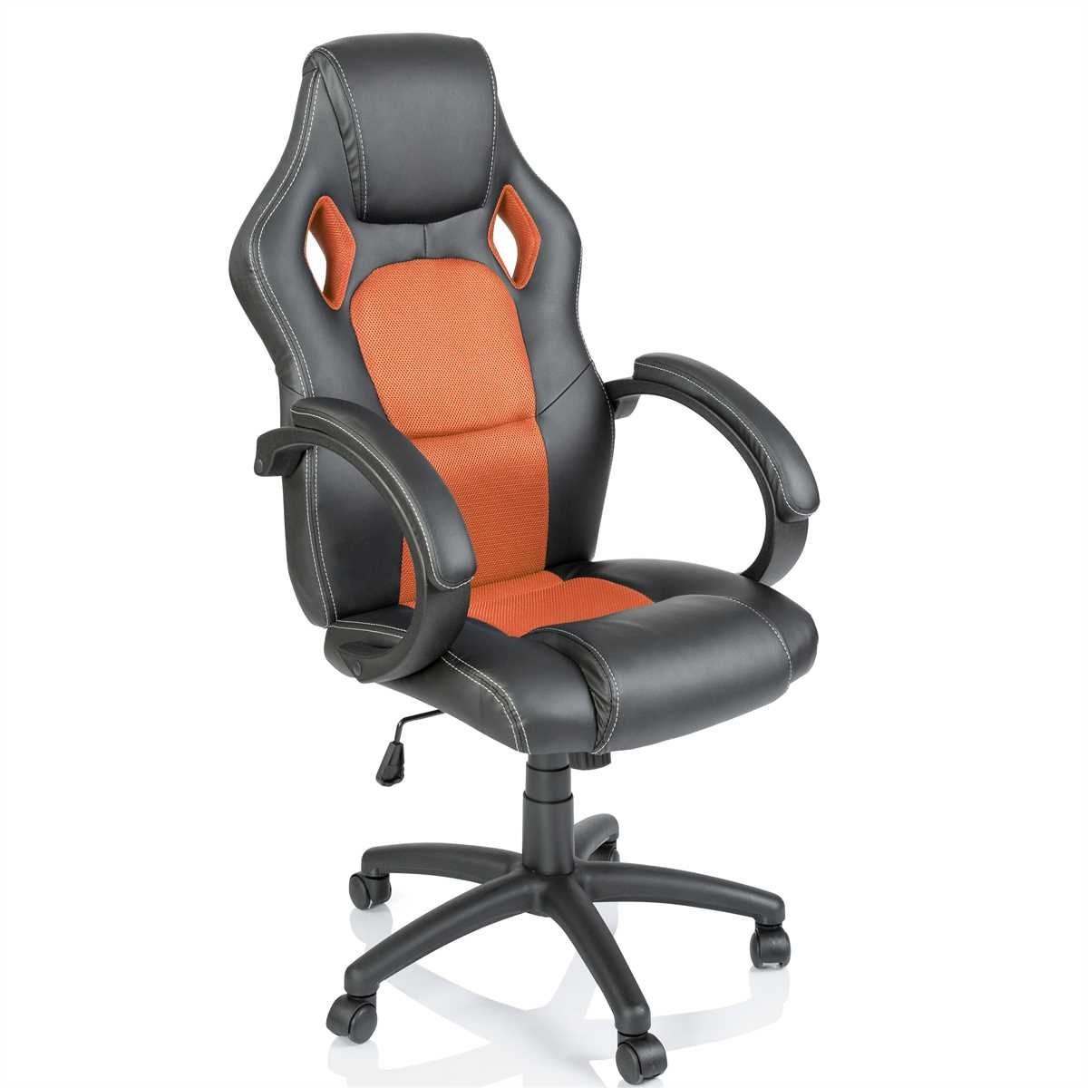 TRESKO Drehstuhl Racing Chefsessel Bürostuhl, Schreibtischstuhl, gepolsterte Armlehnen, Sportsitz mit Wippmechanik Orange