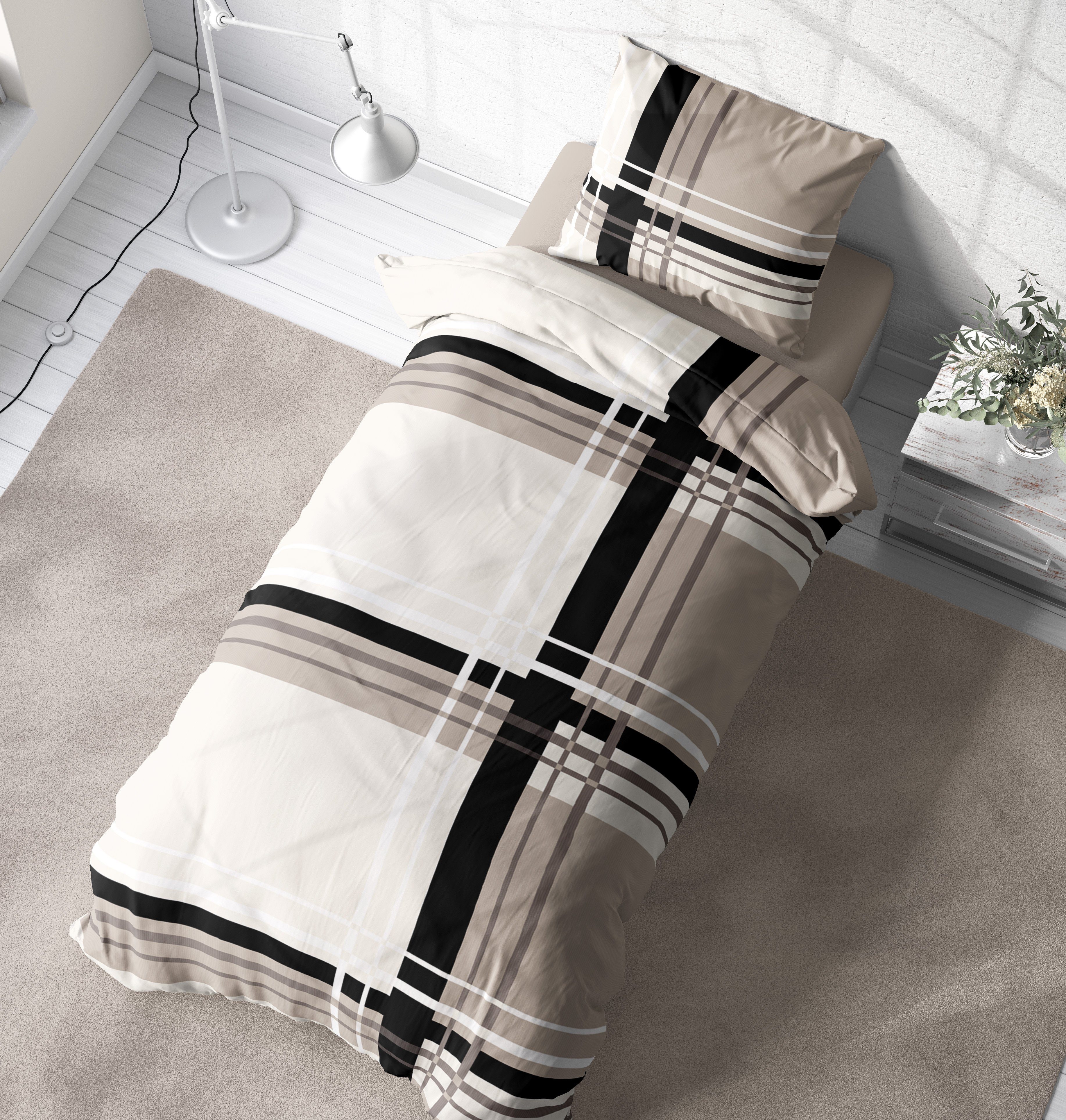 One Home Bettwäsche Adzo, Microfaser, 2 teilig, grafisch und gestreift, modern Normalgröße