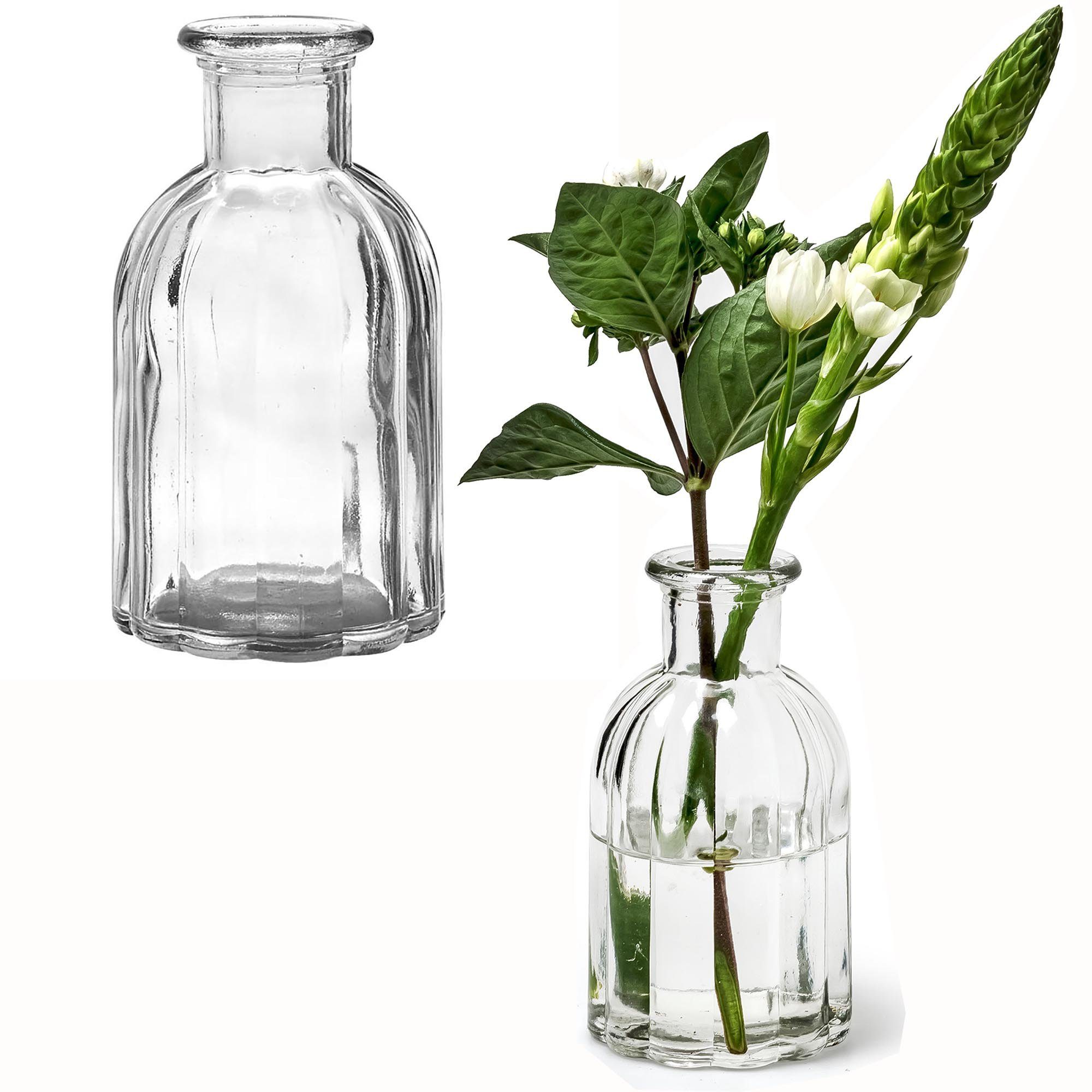 Annastore Dekovase 6 x Vasen aus Glas geriffelter Optik Blumenvasen Glasvasen Vintage, Vase aus Glas, Dekoflaschen, Glasflaschen