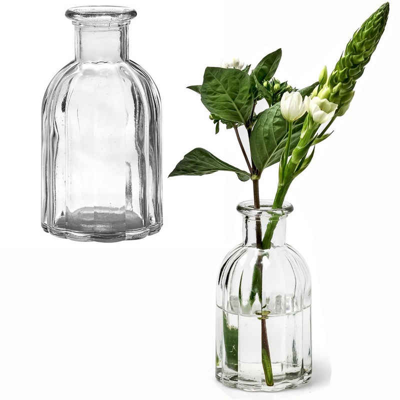 Annastore Dekovase 6 x Vasen aus Glas geriffelter Optik Blumenvasen Glasvasen H13,5cm, Vase aus Glas