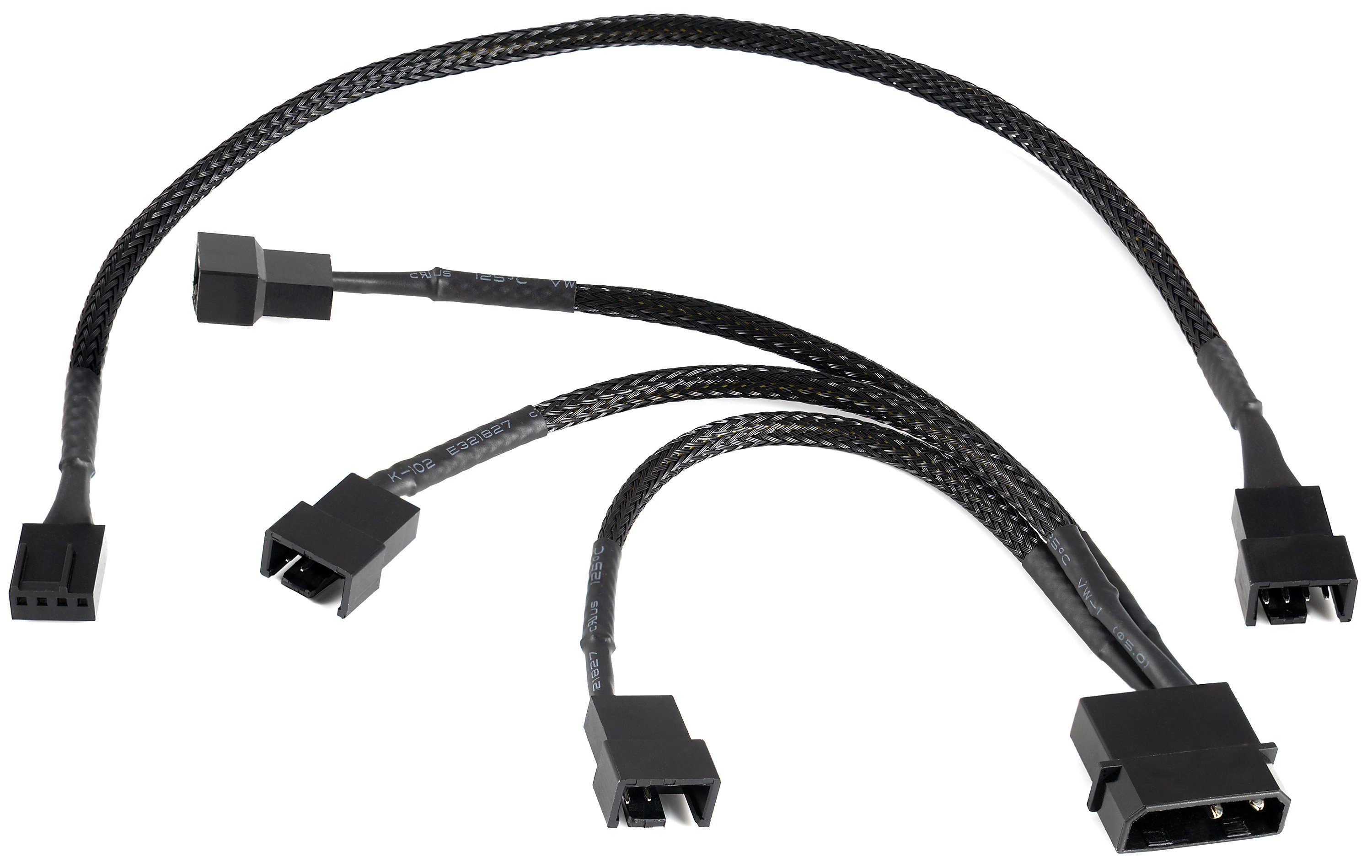 Poppstar Lüfter Kabel Set 12V zum Anschluss von Gehäuselüftern an ein Netzteil Computer-Kabel, Y-Kabel Molex auf 3x 2-Pin-Stecker 15cm + 4-Pin PWM Verlängerung 30cm