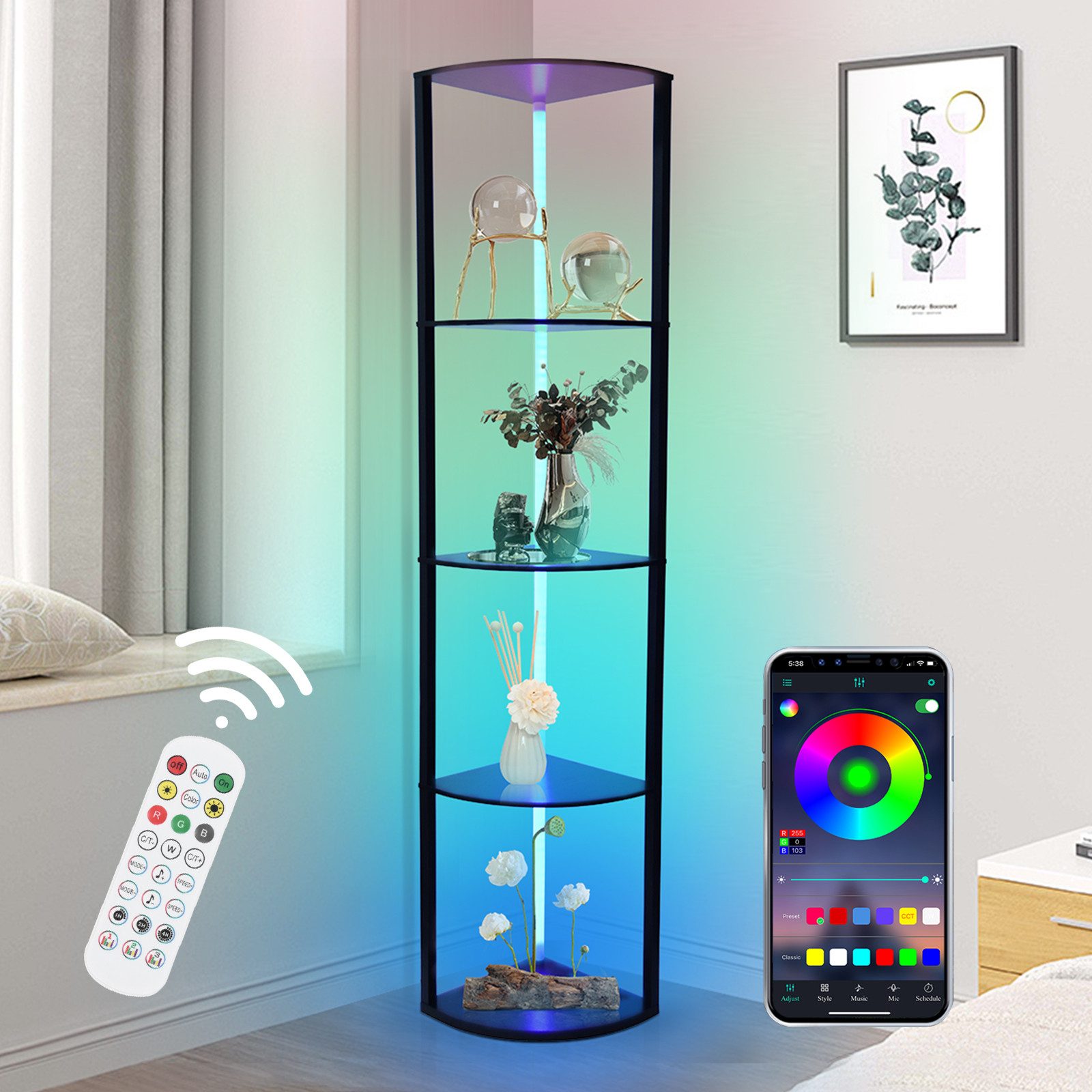 XERSEK Eckregal LED Standregal Bücherregal Vitrine günstig online kaufen