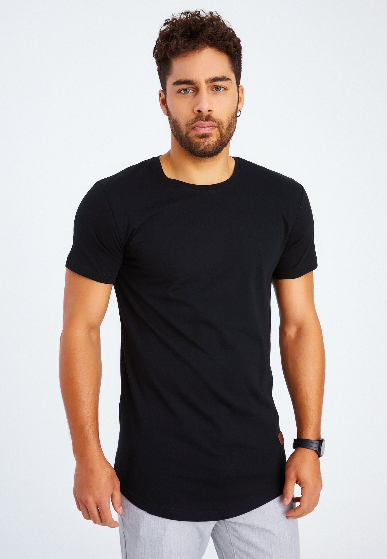 Leif Nelson T-Shirt Herren T-Shirt Rundhals LN-8294 schwarz