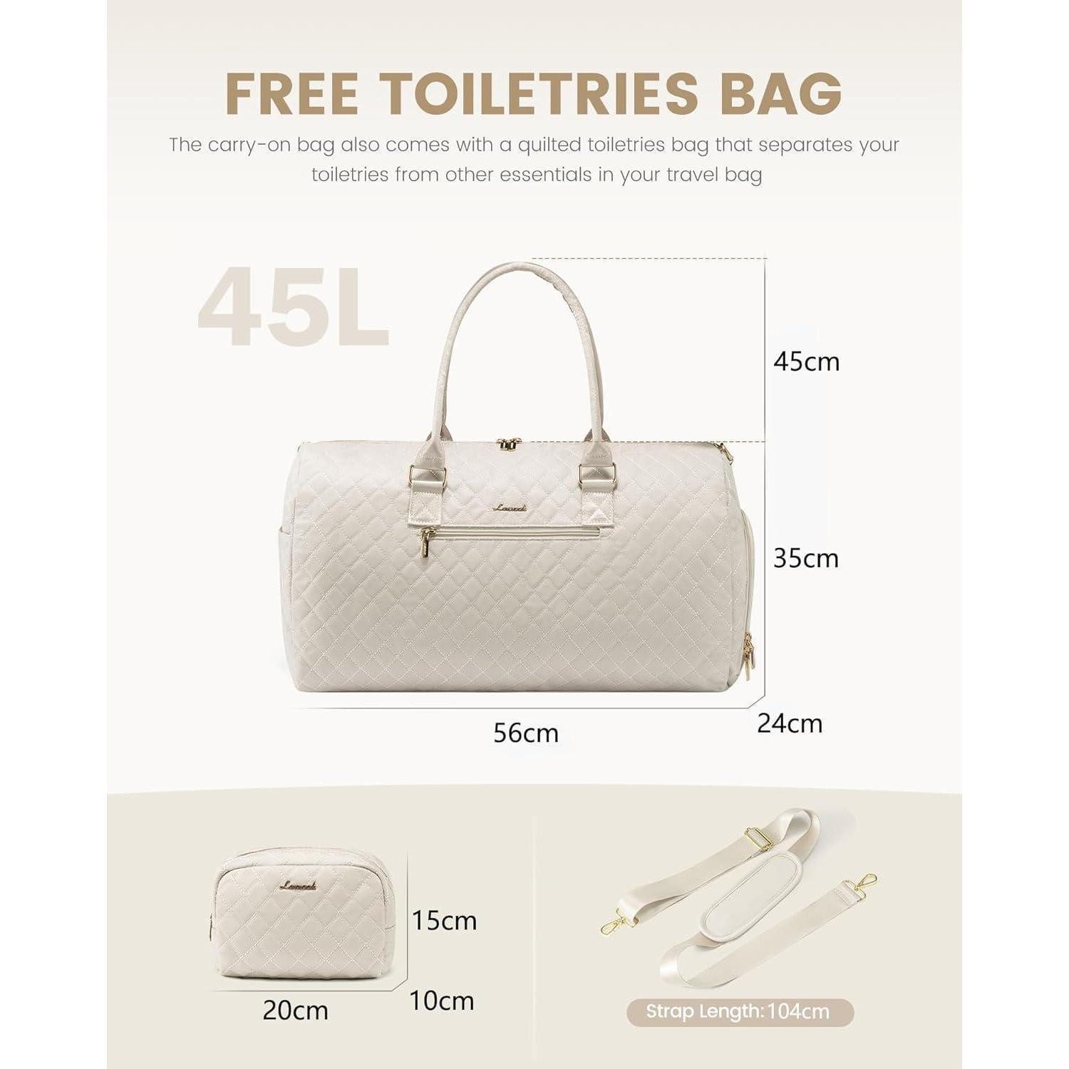 LuxusKollektion Weekender Reisetasche Damen 45L Groß Weekender Sporttasche Beige wasserdichte