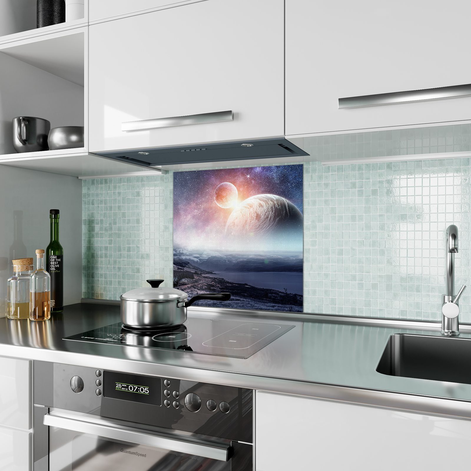 Motiv Küchenrückwand mit Glas Spritzschutz Planeten Küchenrückwand Primedeco