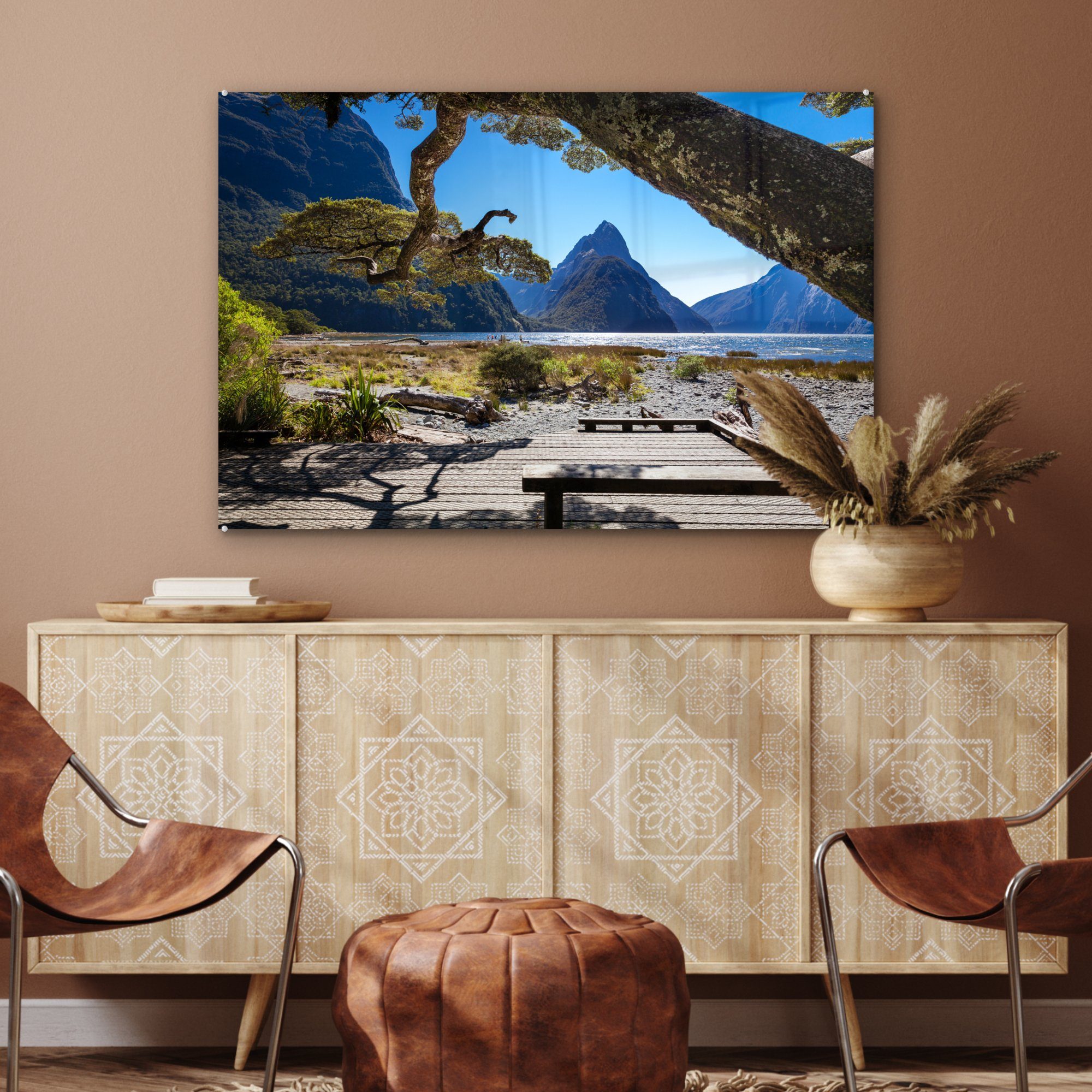 MuchoWow Acrylglasbild & St), (1 Neuseeland Acrylglasbilder - Boom Schlafzimmer - Berge, Wohnzimmer