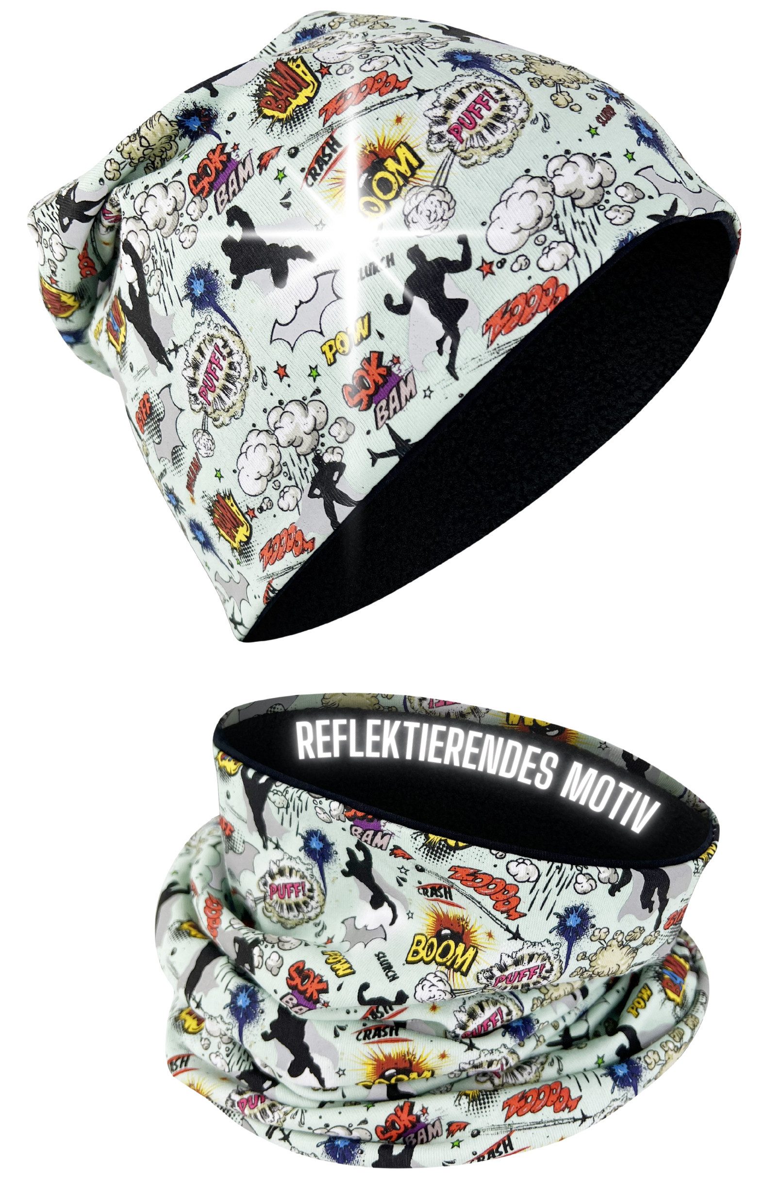 HECKBO Beanie 360° Reflektor Kinder Beanie Mütze & Loop Schal Set
