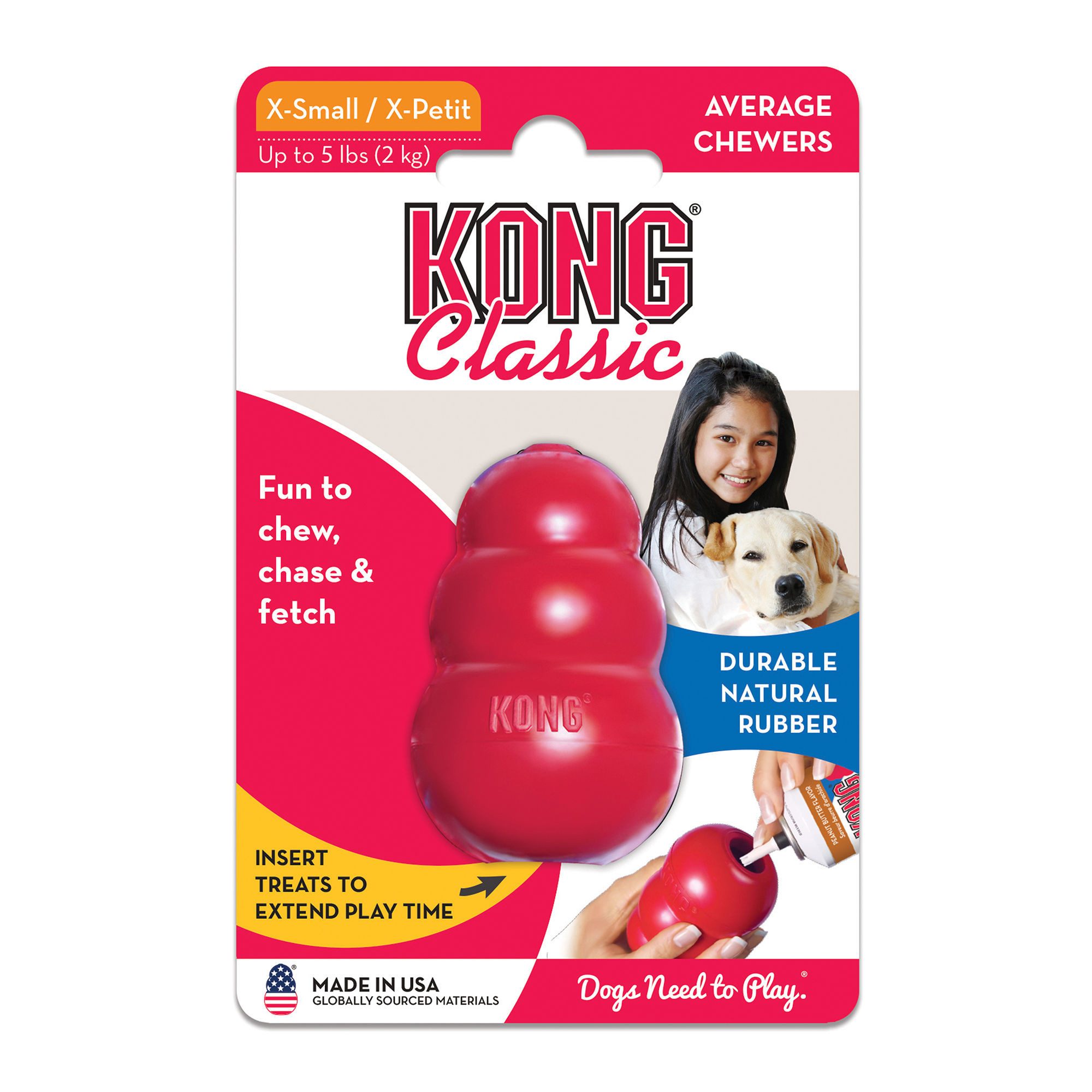 KONG Kauspielzeug KONG Classic XS, rot, Kauspielzeug aus Naturkautschuk für Hunde