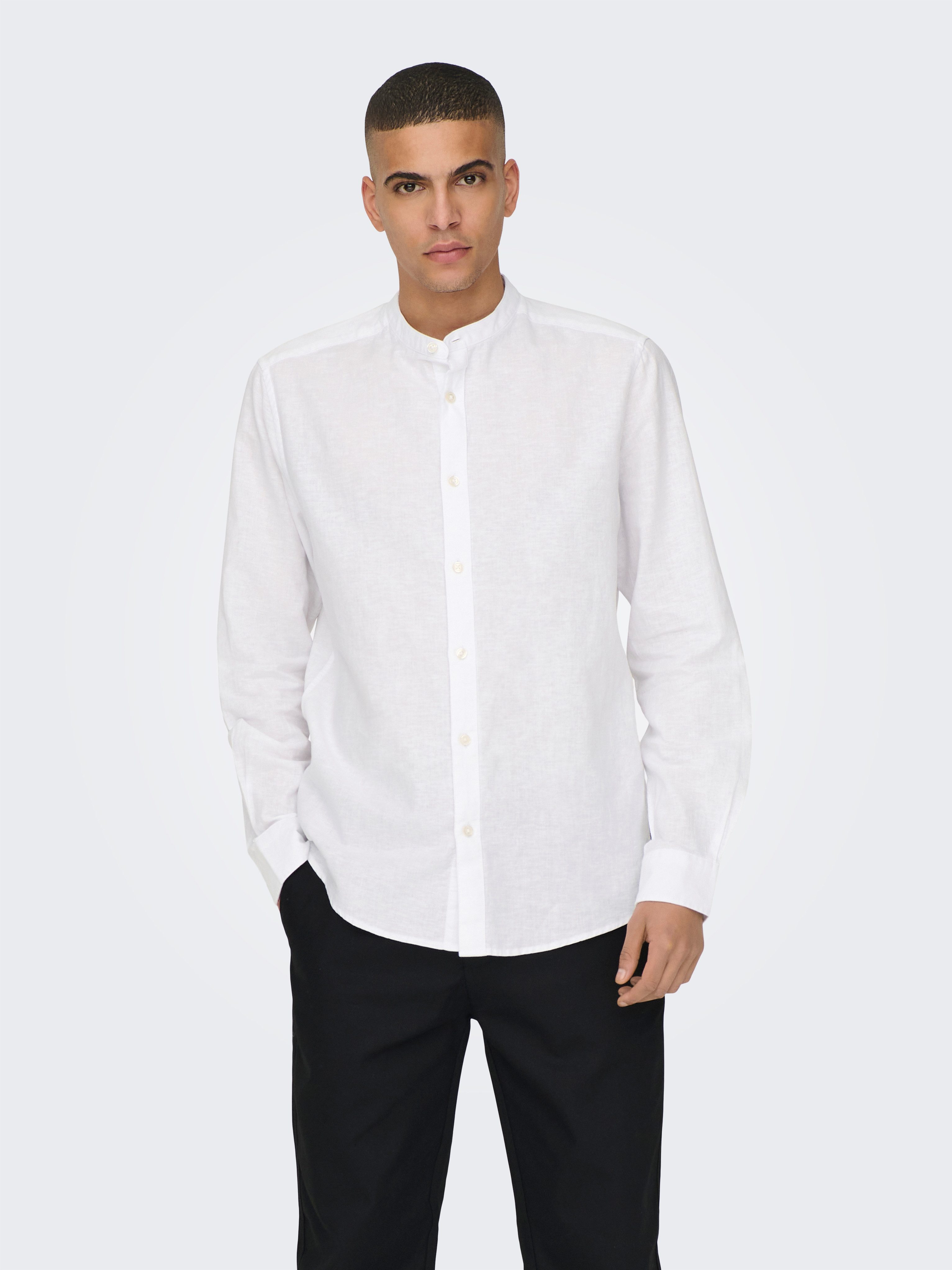 ONLY & SONS Langarmhemd ONSCAIDEN LS SOLID LINEN MAO SHIRT NOOS Baumwolle mit Leinen, slim fit