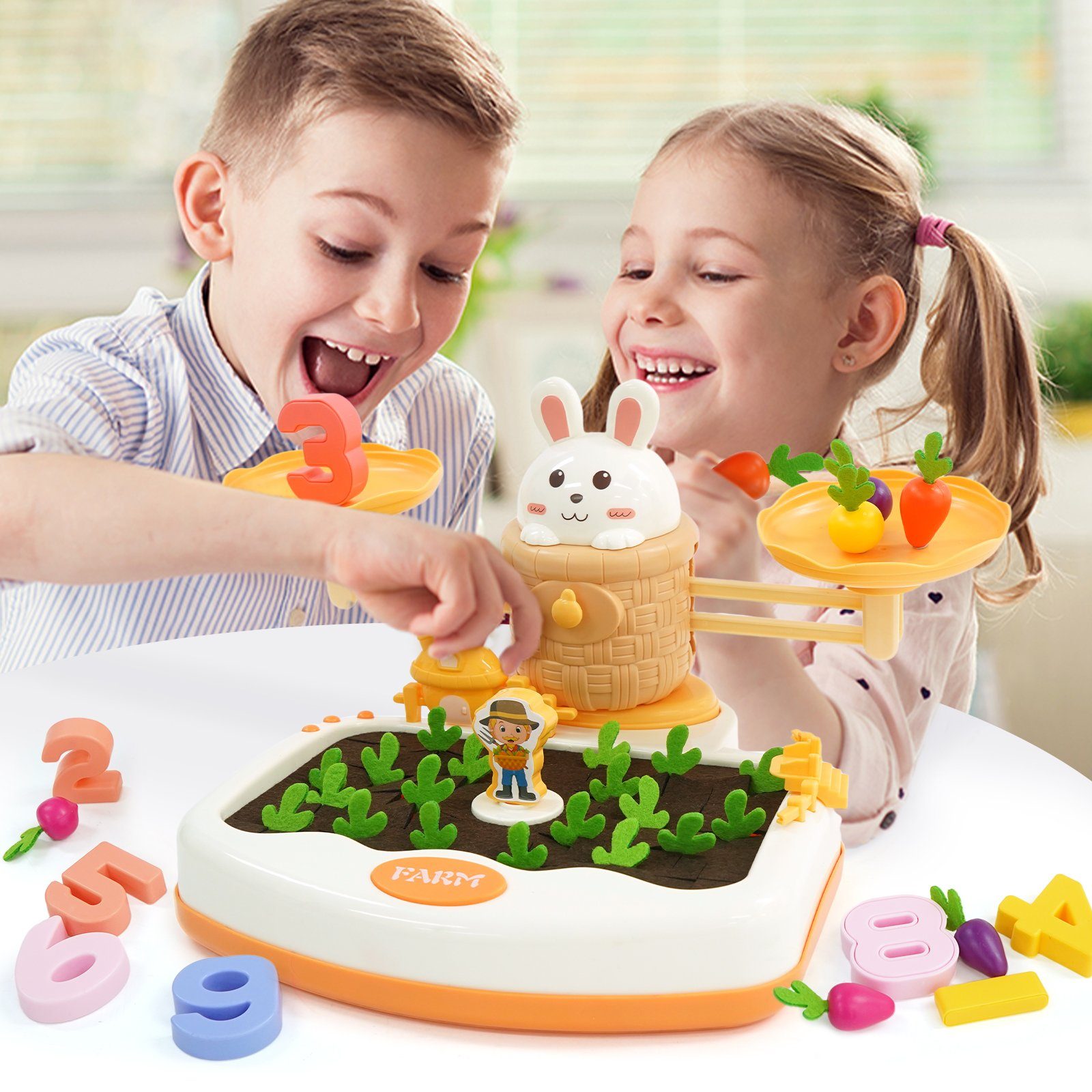 Ealing Lernspielzeug Mathe Waage Montessori Spielzeug (Set, Hase Karotte Steckspiel Zahlenblöcke), Zahlen und Rechnen Lernen für Kinder ab 2 Jahre