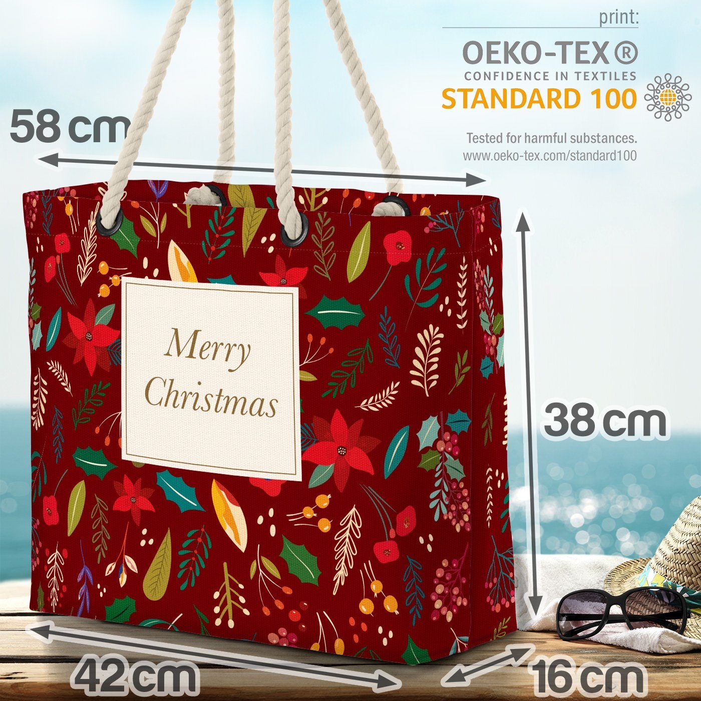 Beach (1-tlg), Verpackung Merry Strandtasche Christmas Glückwunsch Nikol VOID rot Geschenke Bag Weinachten