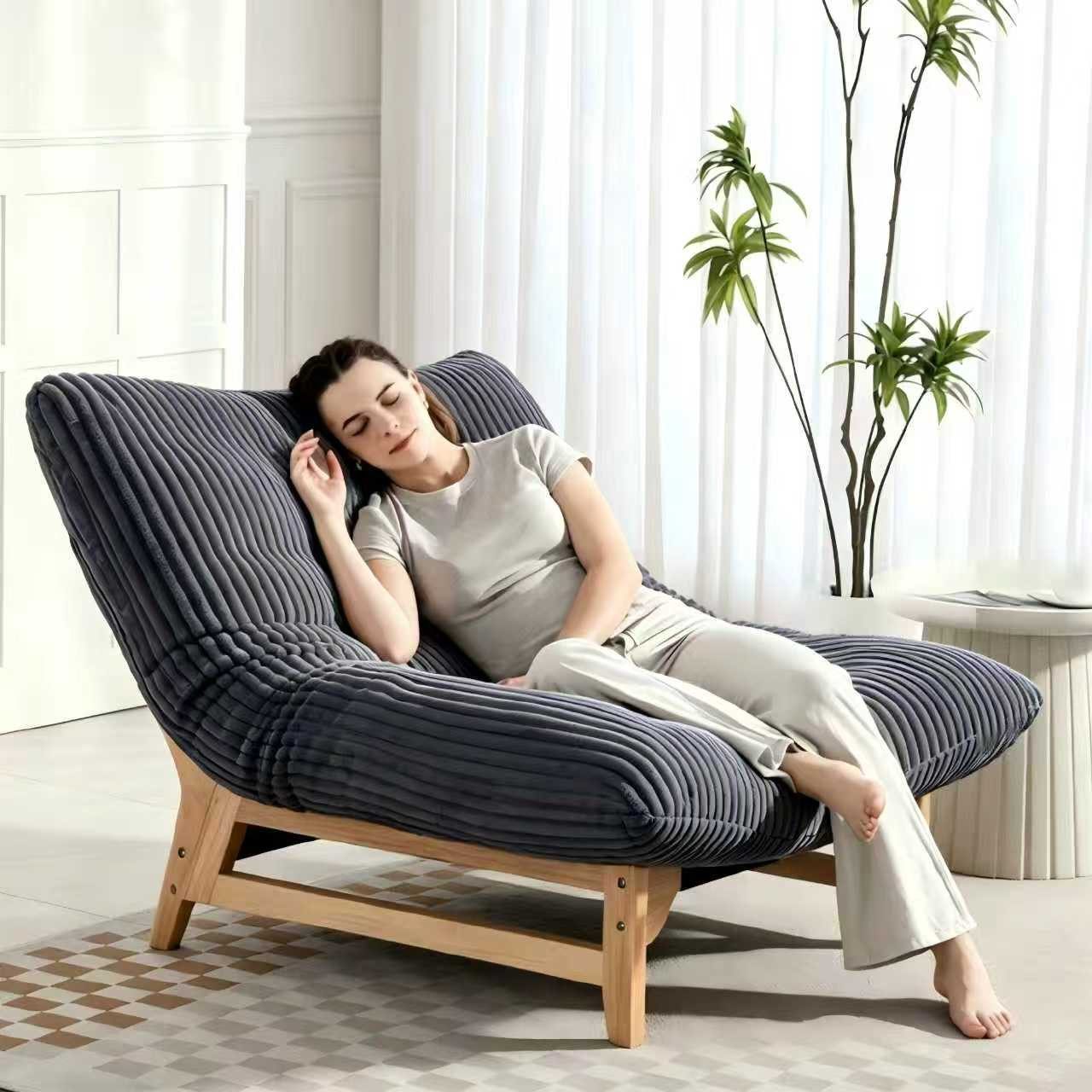 KLAM HOME Relaxsessel Loungesessel Sessel für Erwachsene Weißer Kordelstoff (Akzent-Sessel ohne Arme mit Rückenlehne Ergonomisch), Einzelsessel für Wohnzimmer Schlafzimmer Einrichtung Akzentmöbel