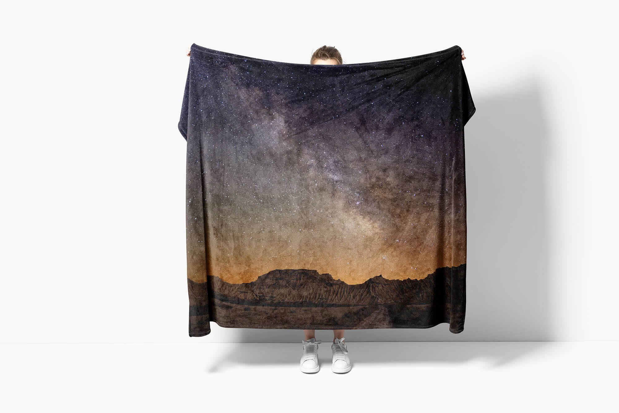 Strandhandtuch Handtücher (1-St), Fotomotiv Handtuch Saunatuch Handtuch mit Art Baumwolle-Polyester-Mix Berge Kuscheldecke Sterne, Sinus Nachthimmel