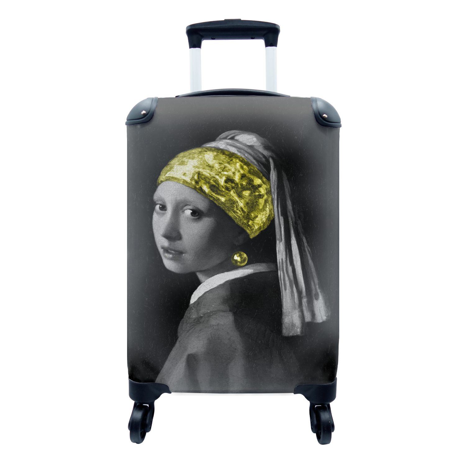 MuchoWow Handgepäckkoffer Mädchen mit einem Perlenohrring - Johannes Vermeer - Gelb, 4 Rollen, Reisetasche mit rollen, Handgepäck für Ferien, Trolley, Reisekoffer