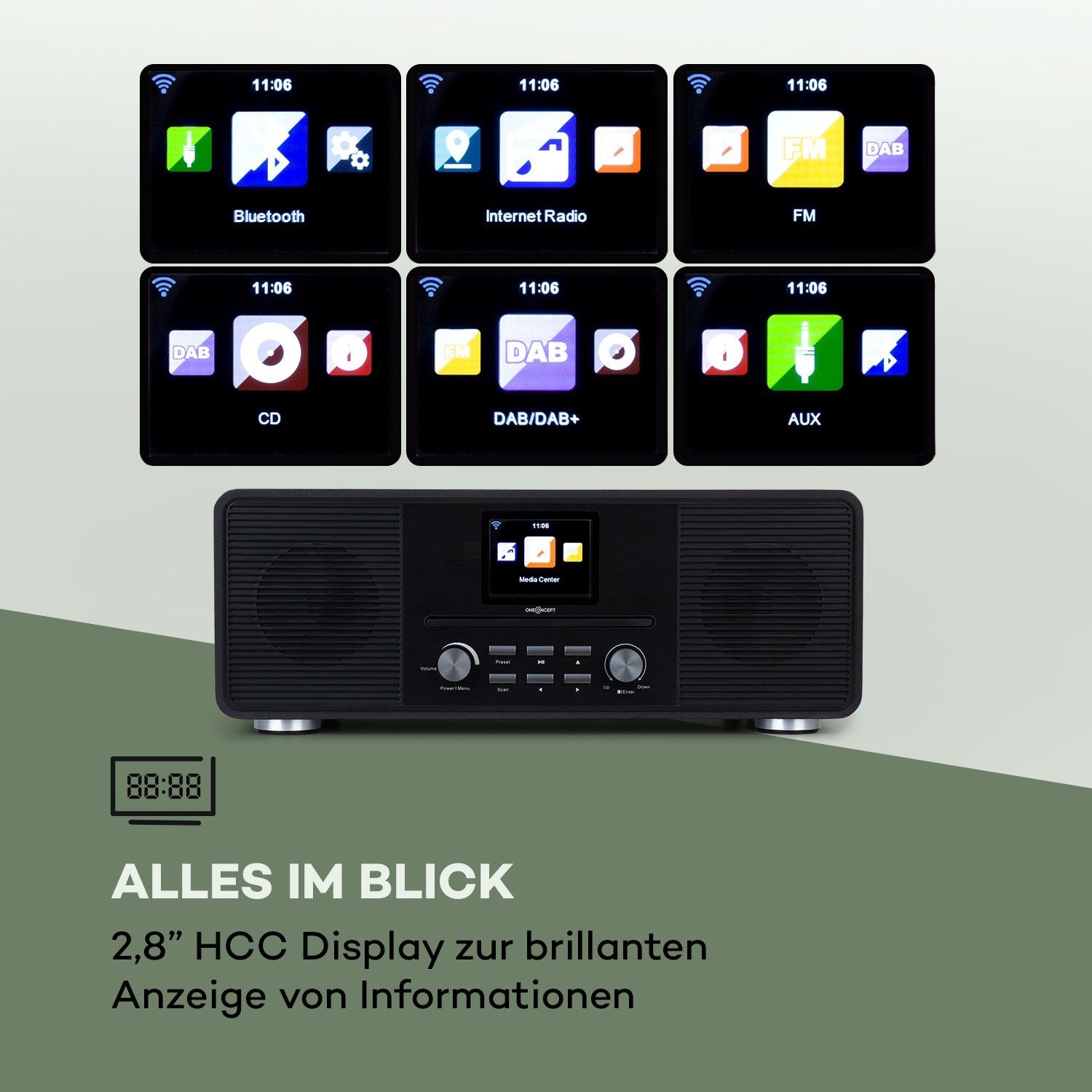 ONECONCEPT Streamo CD Radio (Internetradio ;WLAN ;UKW, 20 W) Schwarz ;DAB