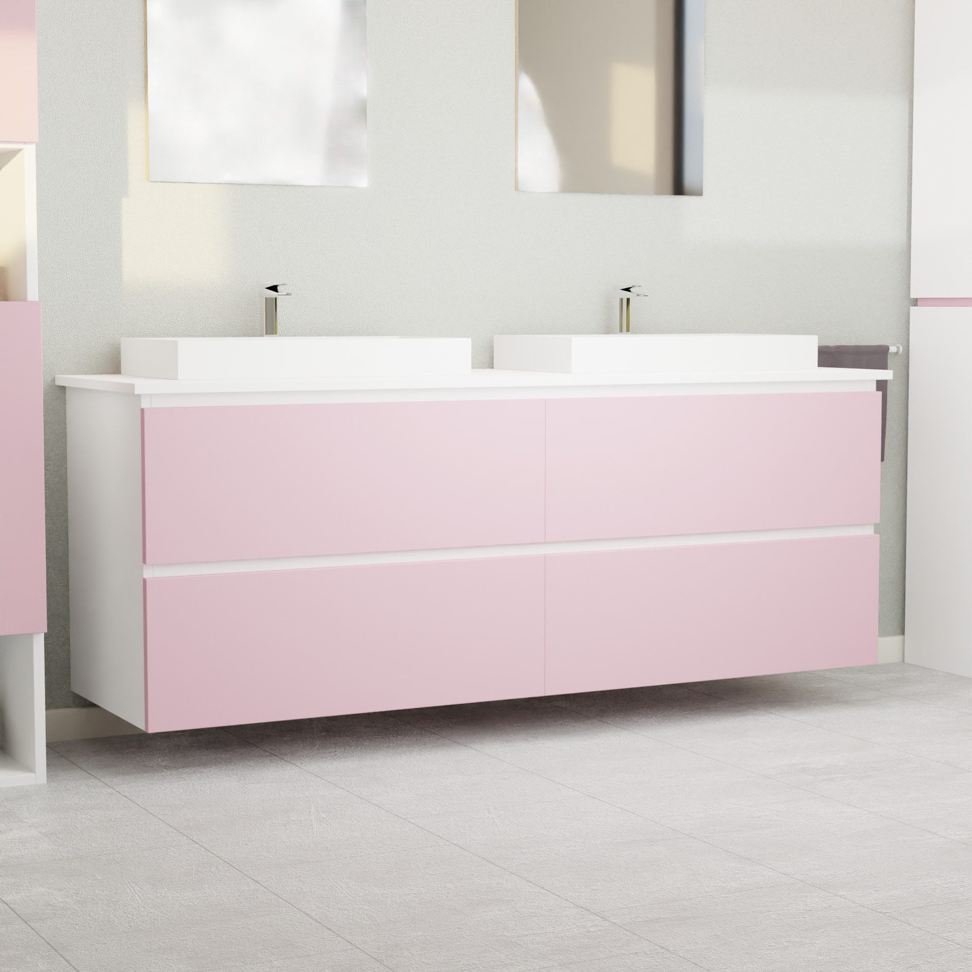 GARLIVO Waschbeckenunterschrank GLB-160 mit Schubladen, hängend, Rose Breite 160cm