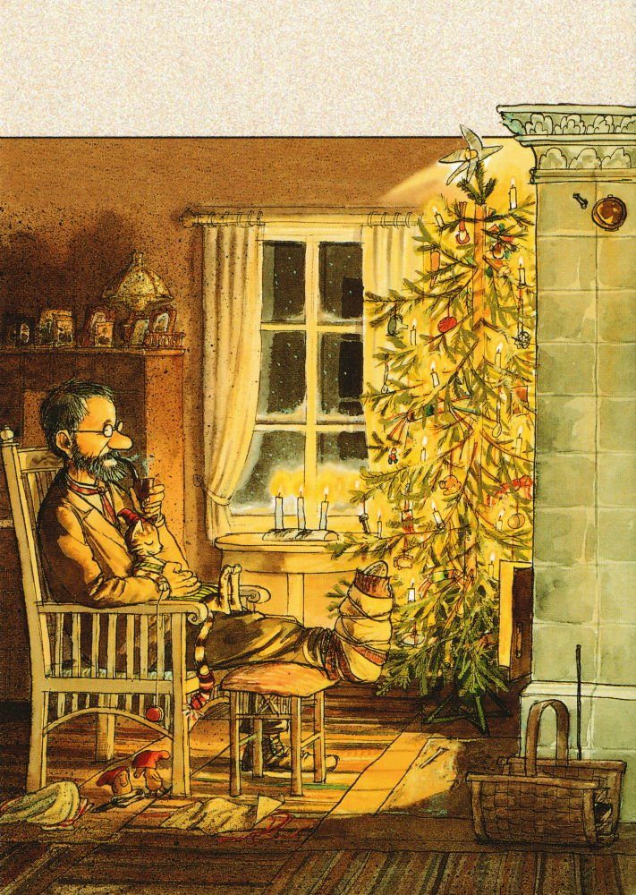 Postkarte "Pettersson vorm und Findus: Pettersson Weihnachtsbaum"