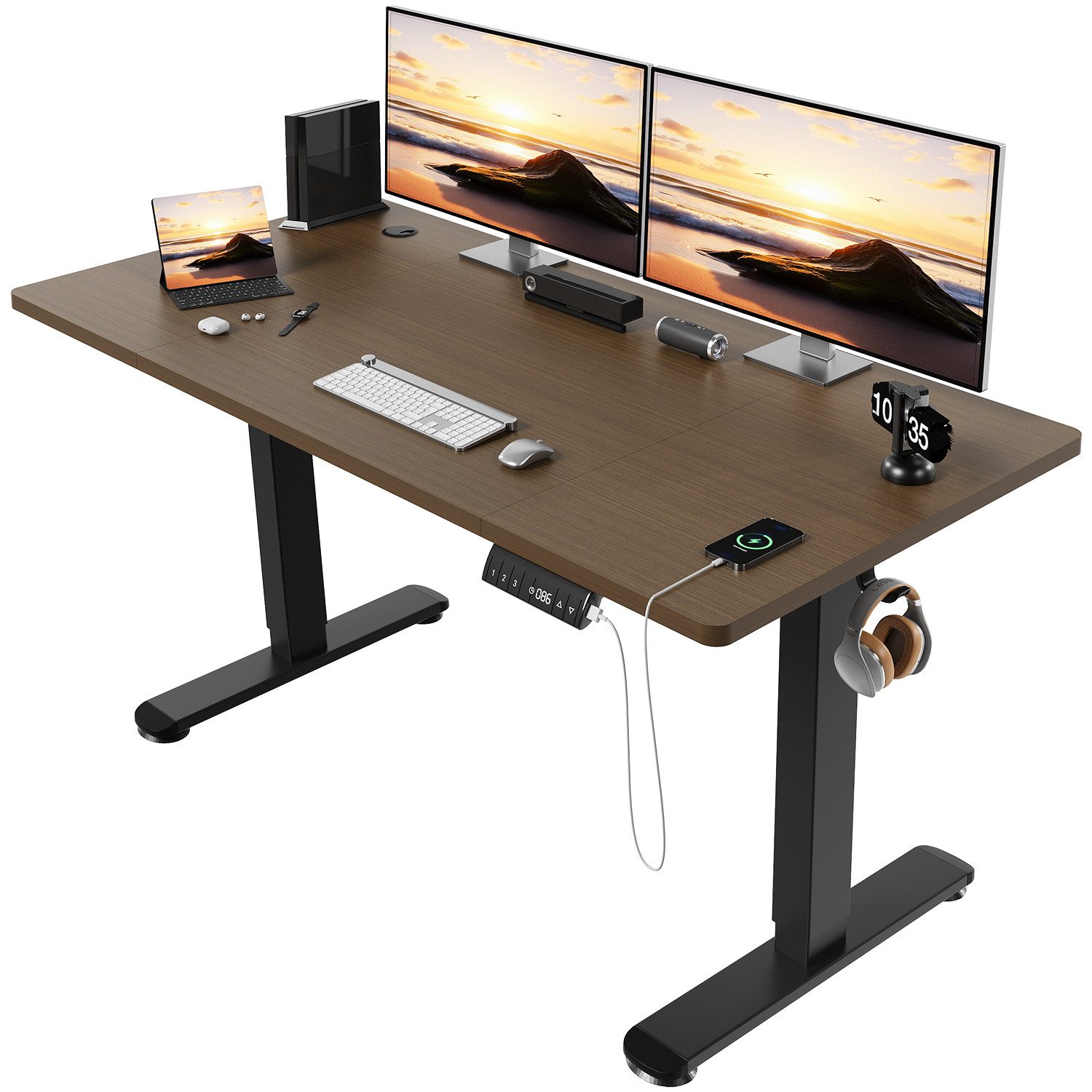 HOMALL Schreibtisch Höhenverstellbarer Elektrisch Schreibtisch, Vierteilige Tischplatte (Große Größe 140*70cm 160/180*80cm, mit USB-Ladeanschluss, einstellbare 3-stufige Höhe)