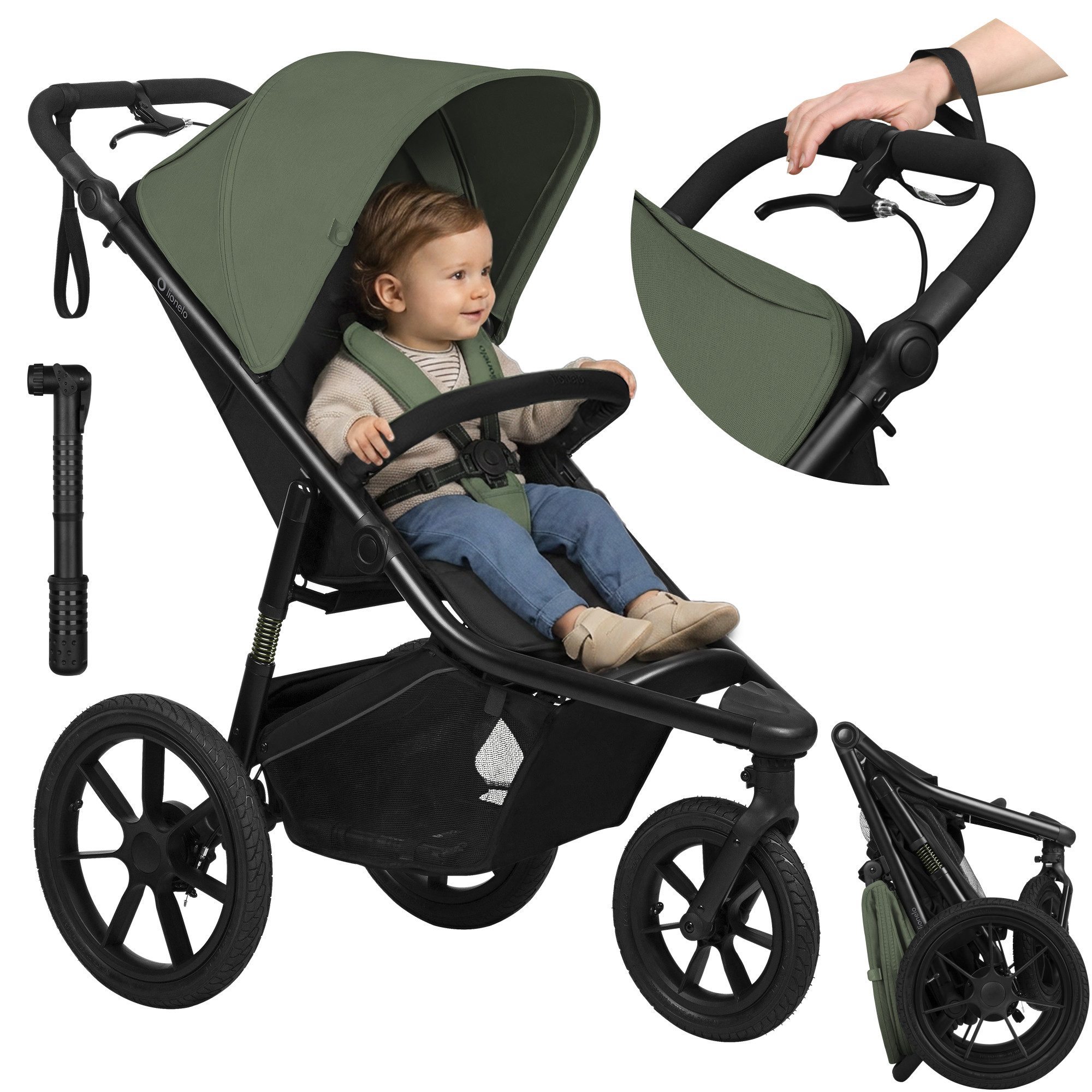 lionelo Dreirad-Kinderwagen AZURA, Baby-Jogging-Kinderwagen/ab 6 Monaten/sichere Wahl/bis zu 22 kg