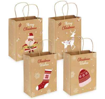 Homewit Christbaumschmuck Papiertüten Weihnachten Geschenktüten mit Kraftpapier Geschenktaschen (24-tlg), mit verschiedenen Weihnachtsmotiven Geschenke Mitgebsel