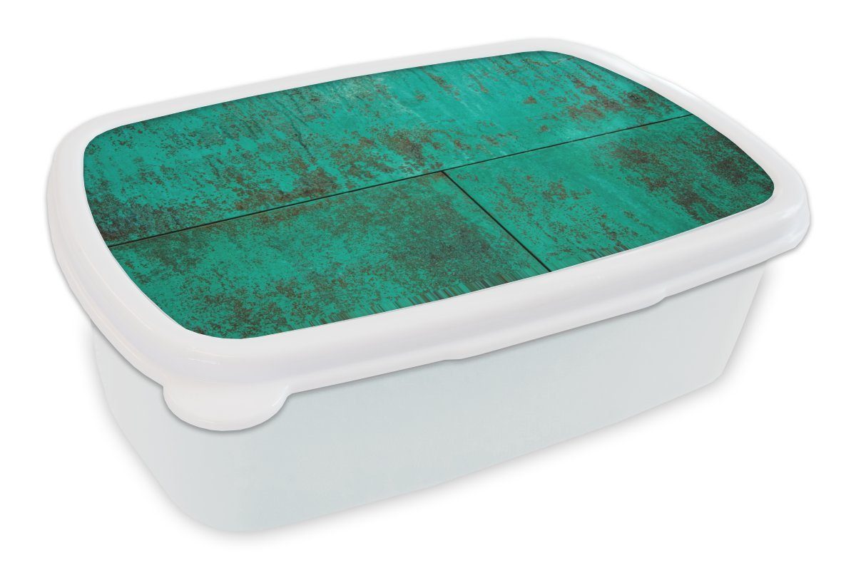 MuchoWow Lunchbox Grüne Patina auf kupferfarbenem Hintergrund, Kunststoff, (2-tlg), Brotbox für Kinder und Erwachsene, Brotdose, für Jungs und Mädchen weiß